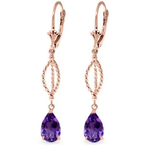 3 Carat 14K Solid Rose Gold Earrings Dangling Amethyst