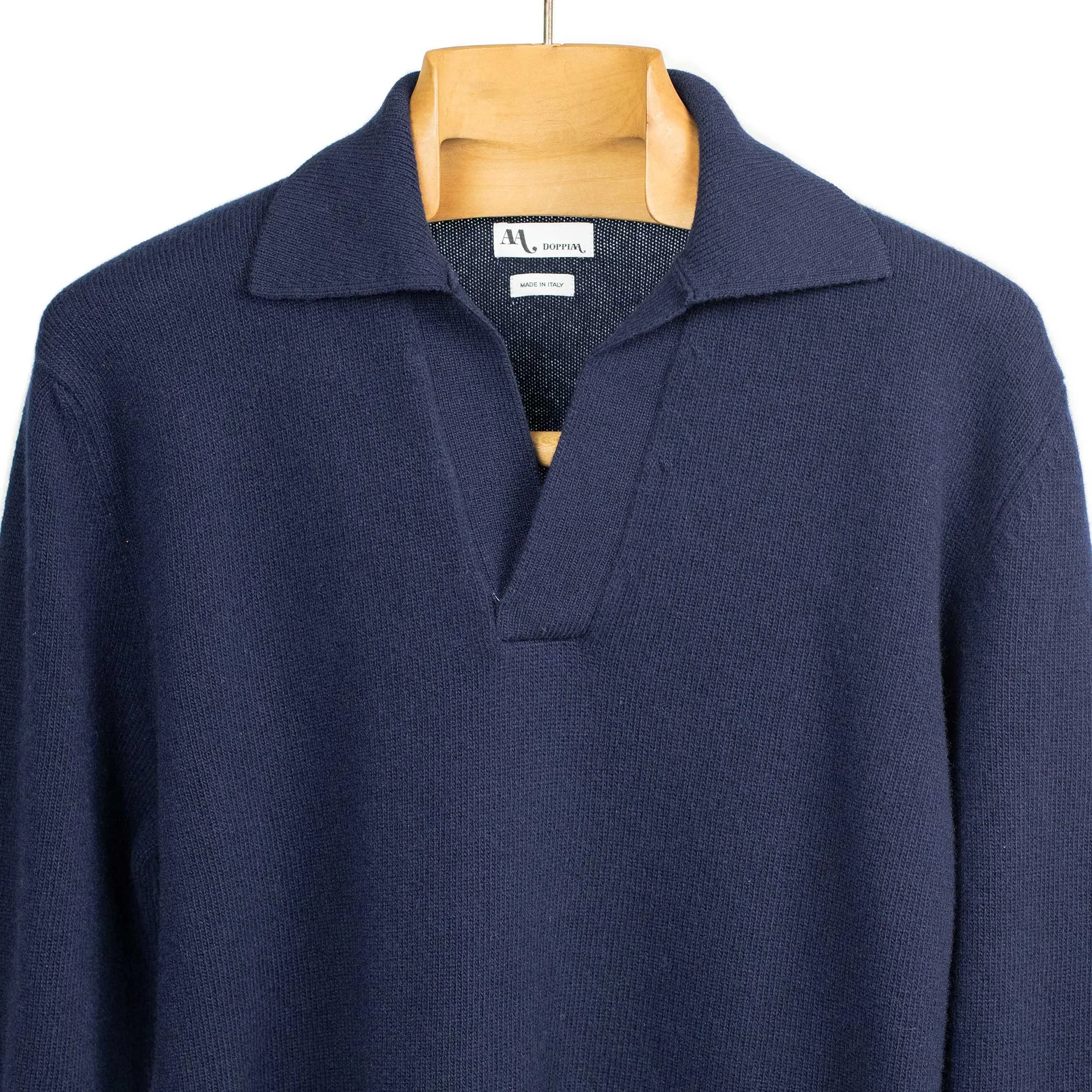 Aagro skipper style polo sweater in navy blue wool