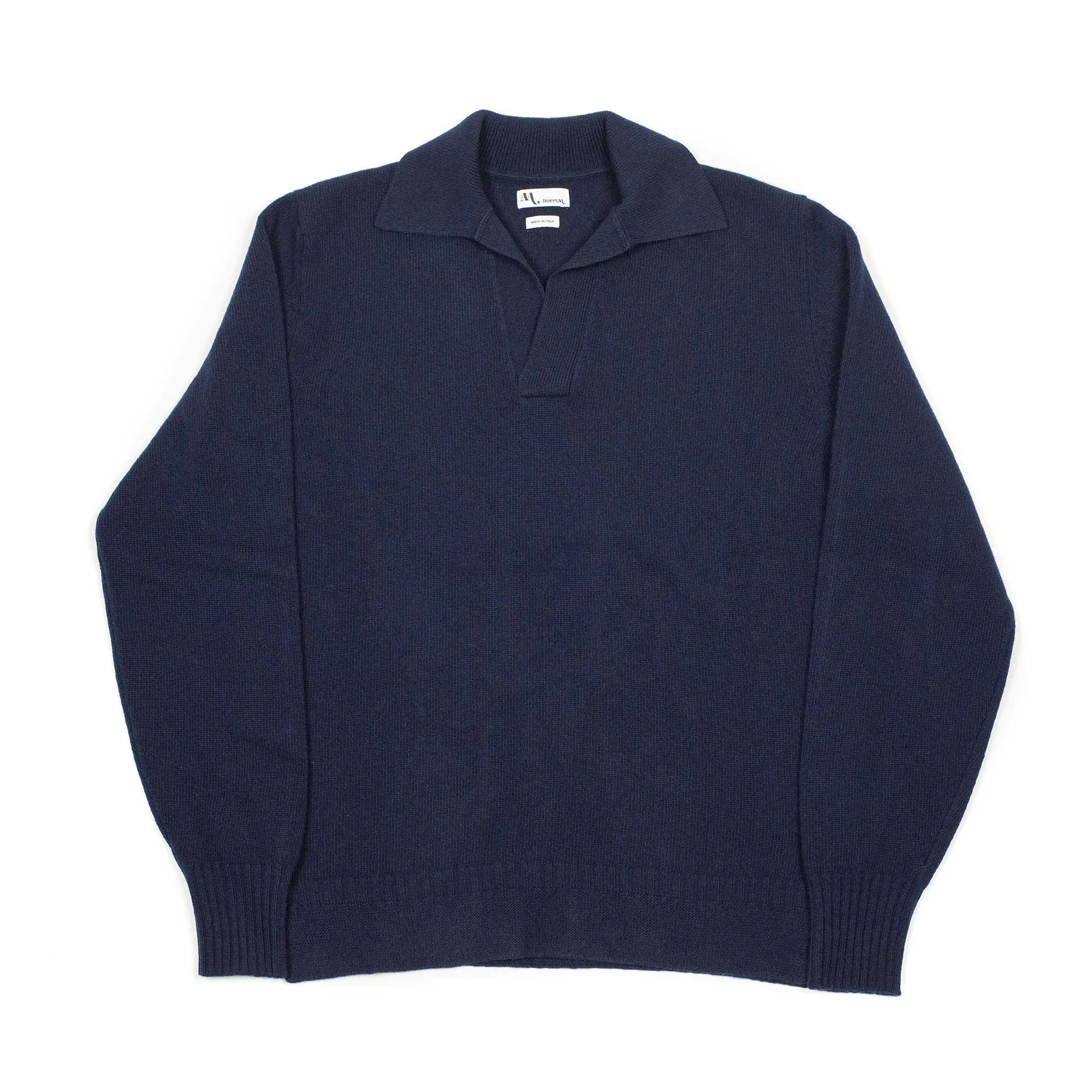 Aagro skipper style polo sweater in navy blue wool