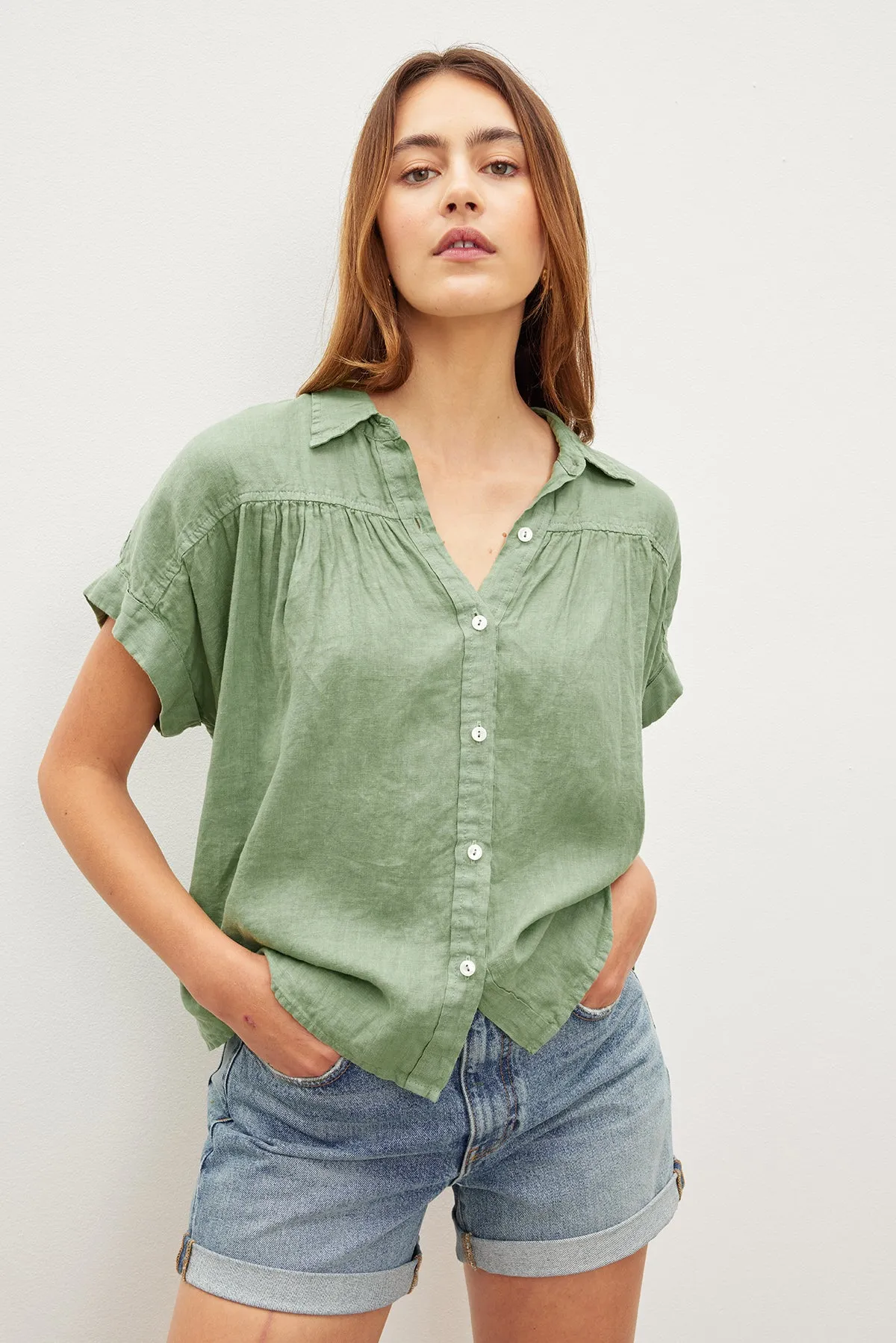 ARIA LINEN BUTTON FRONT TOP