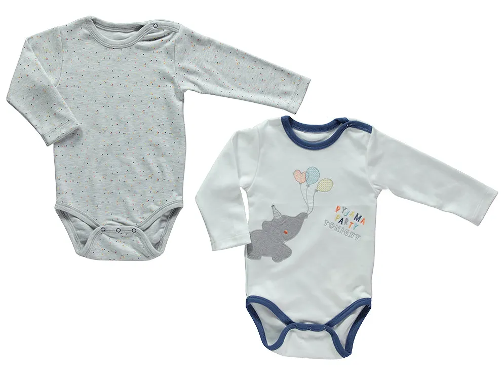 Bebetto Long Sleeve Bodysuits Elephant 2-Pack (12-36mths)