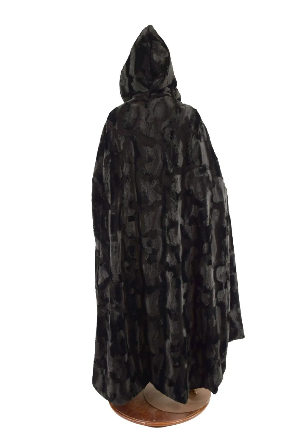 Black Minky Faux Fur Full Length Hooded Cape