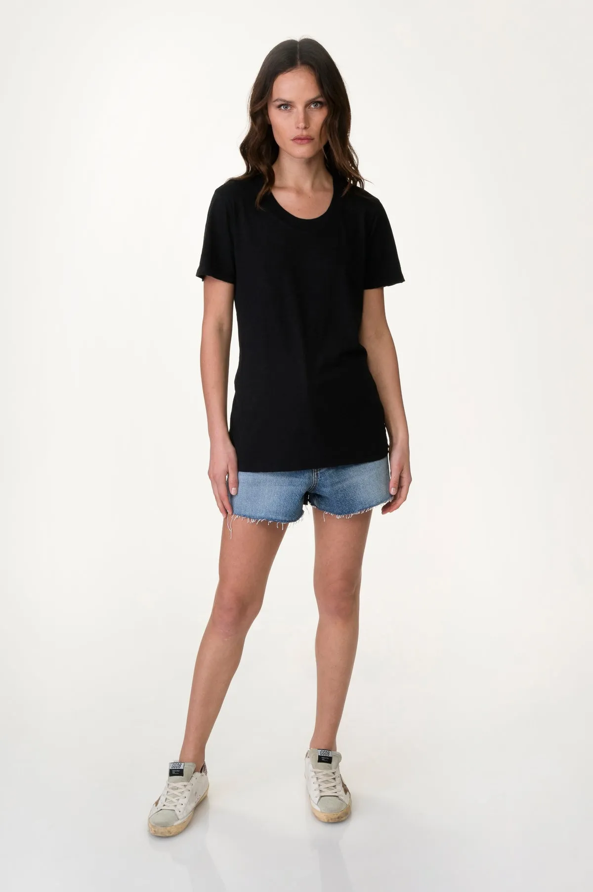 Black Sheer Slub Crew Neck Tee