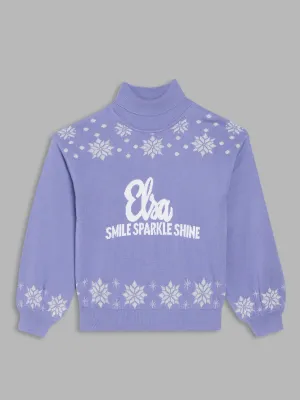 Blue Giraffe Girls Purple Printed Turtle Neck Full Sleeves Pullover Style Sweater