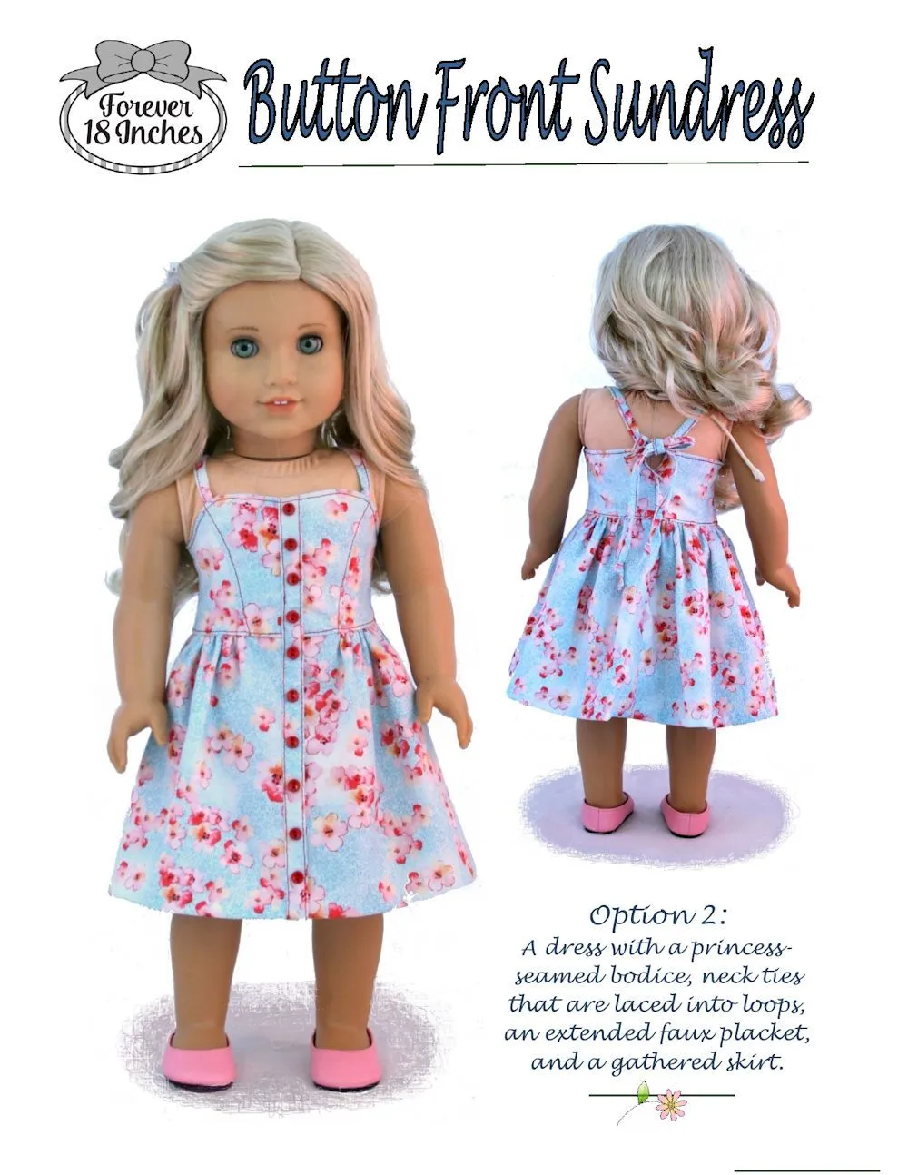 Button Front Sundress 18" Doll Clothes Pattern