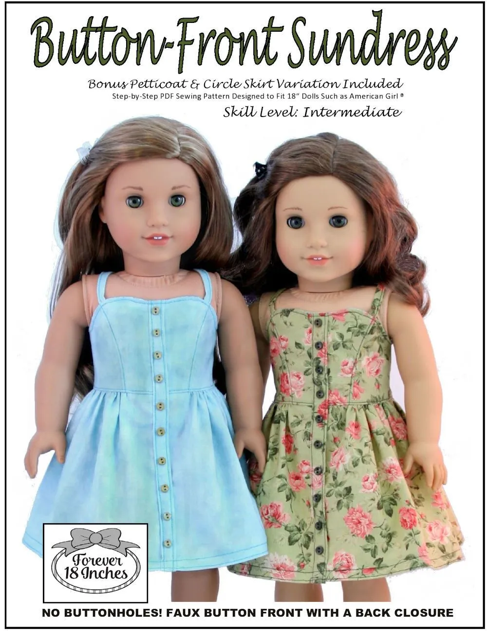 Button Front Sundress 18" Doll Clothes Pattern