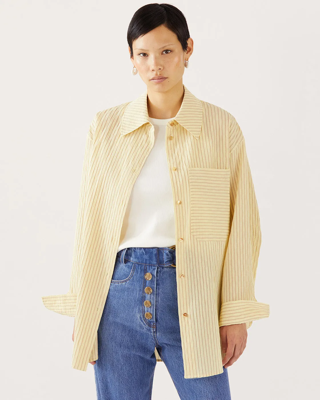 Caprice Shirt Cotton Seersucker Stripe Yellow