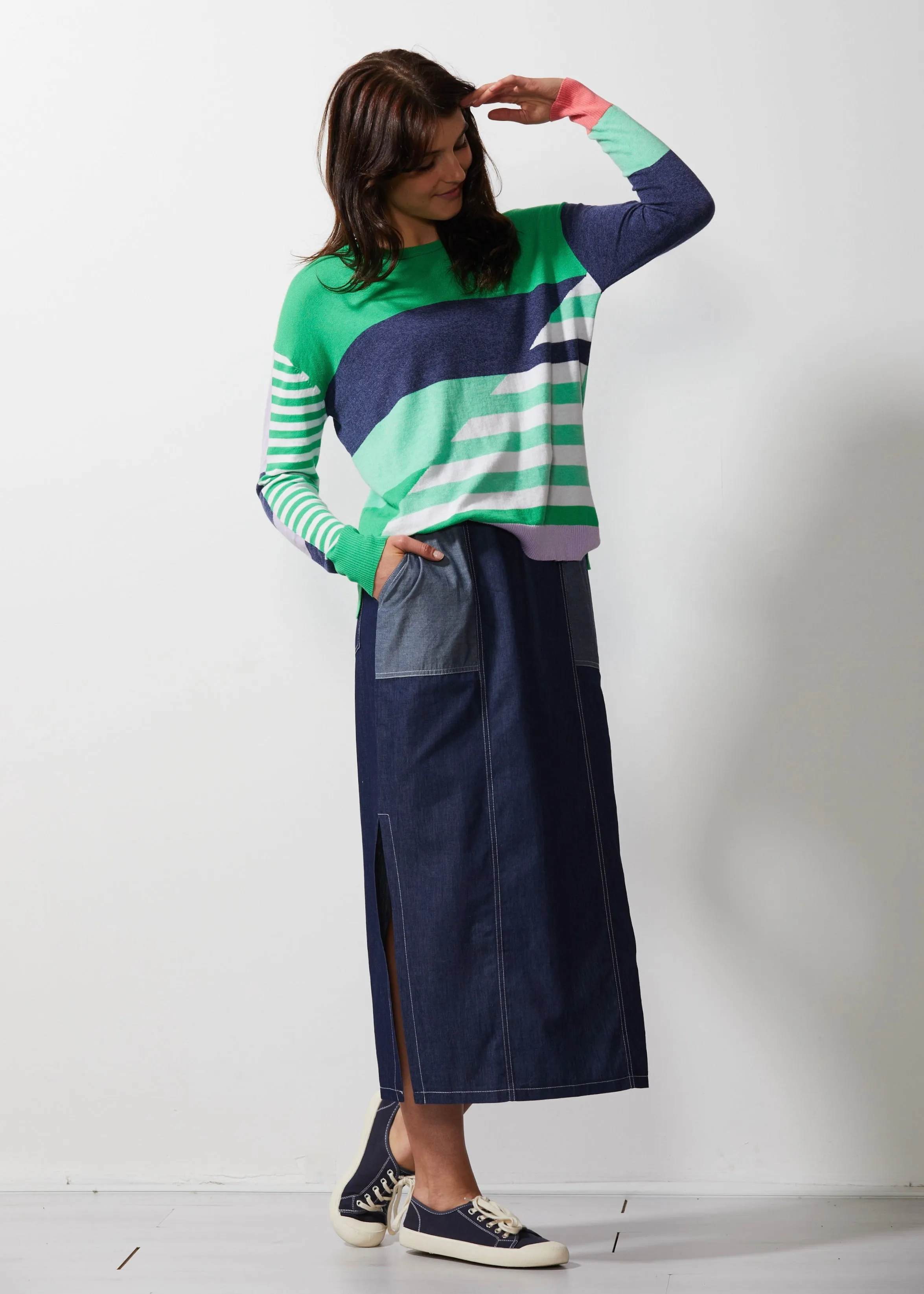 Diagonal Stripe Jumper ZP6615 in Frog by Zaket & Plover