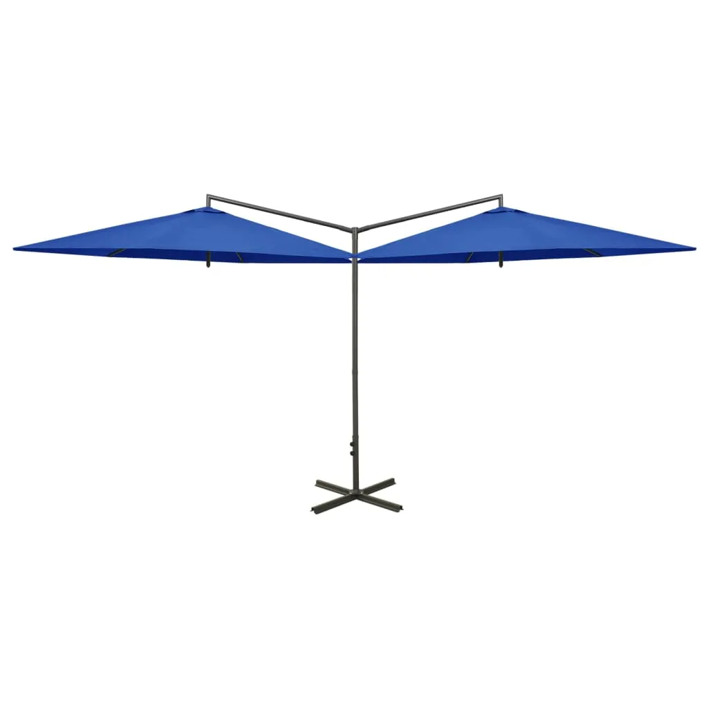 Double Garden Parasol with Steel Pole Azure Blue 600 cm