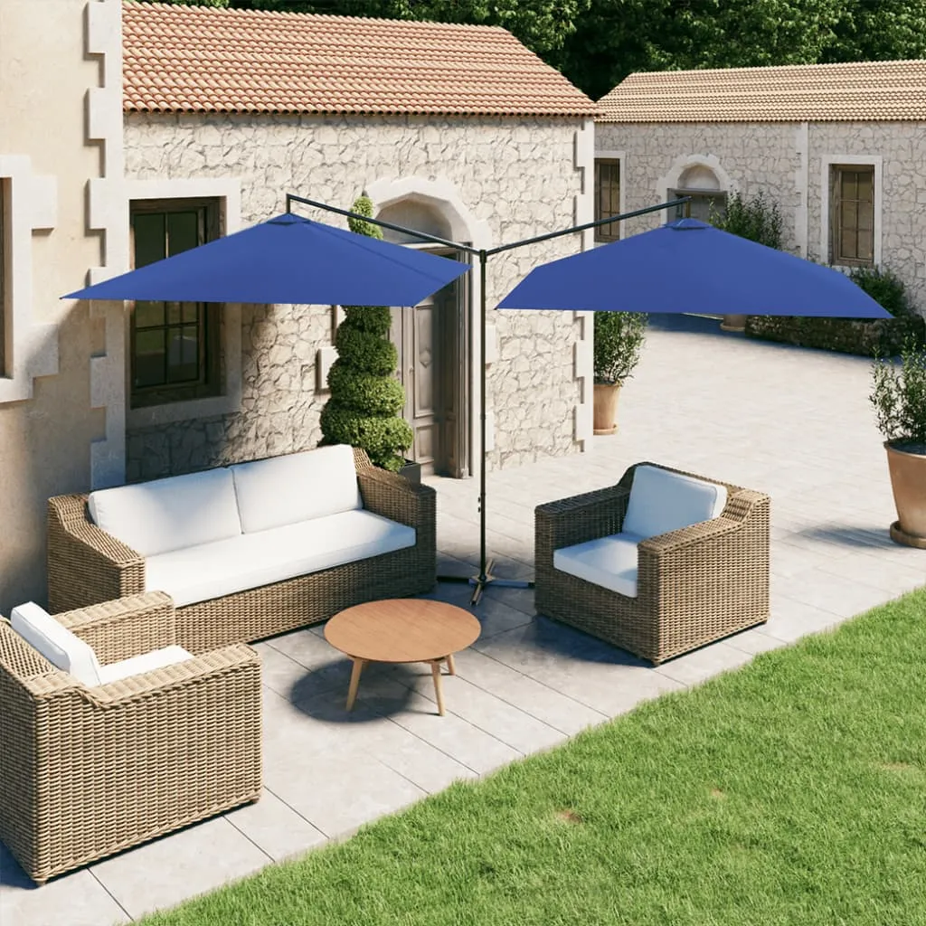 Double Parasol with Steel Pole Azure Blue 600x300 cm