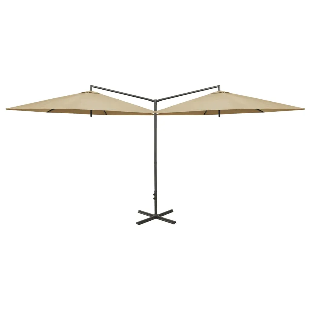 Double Parasol with Steel Pole Taupe 600 cm