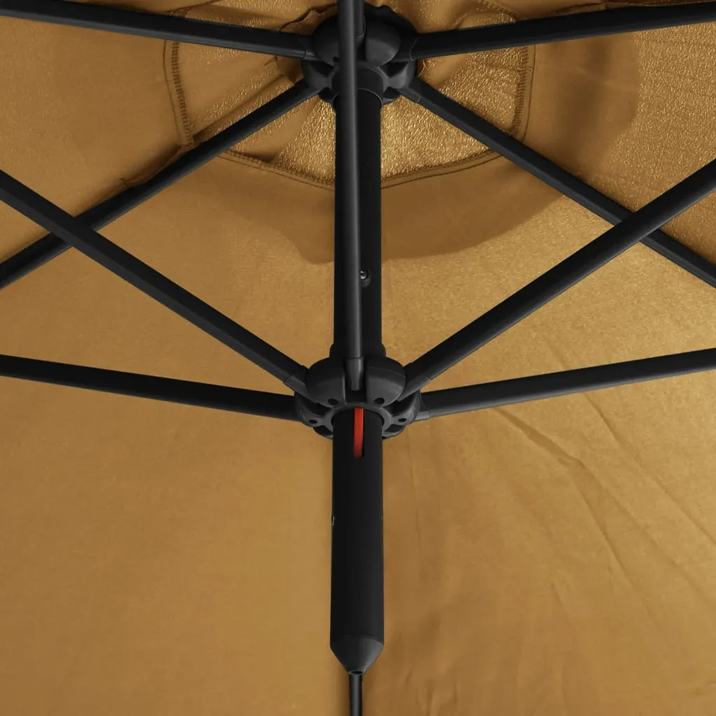 Double Parasol with Steel Pole Taupe 600 cm