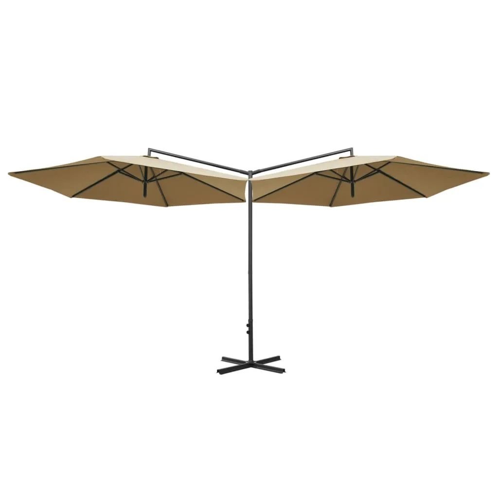 Double Parasol with Steel Pole Taupe 600 cm