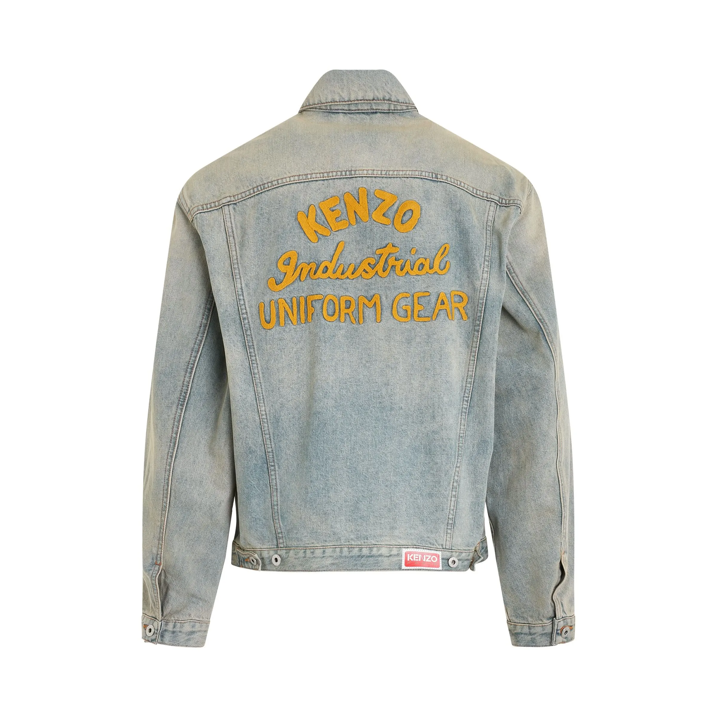 Drawn Varsity Denim Trucker Jacket in Dirty Blue