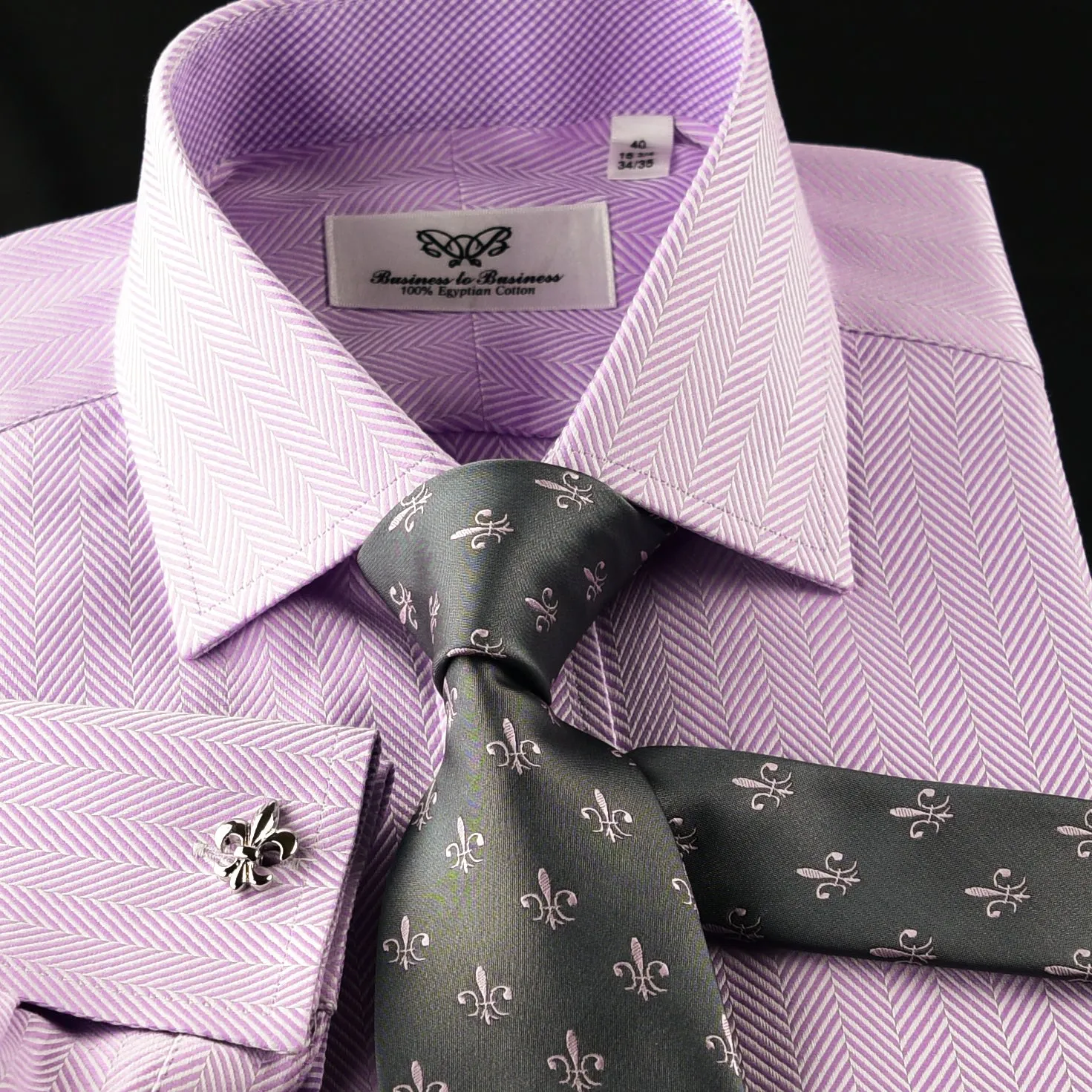 Elegant Purple Blue Check WIth Blue Fleur-De-Lis Dress Shirt French Cuffs Design