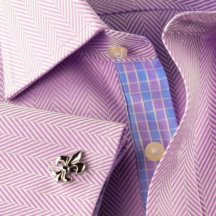 Elegant Purple Blue Check WIth Blue Fleur-De-Lis Dress Shirt French Cuffs Design