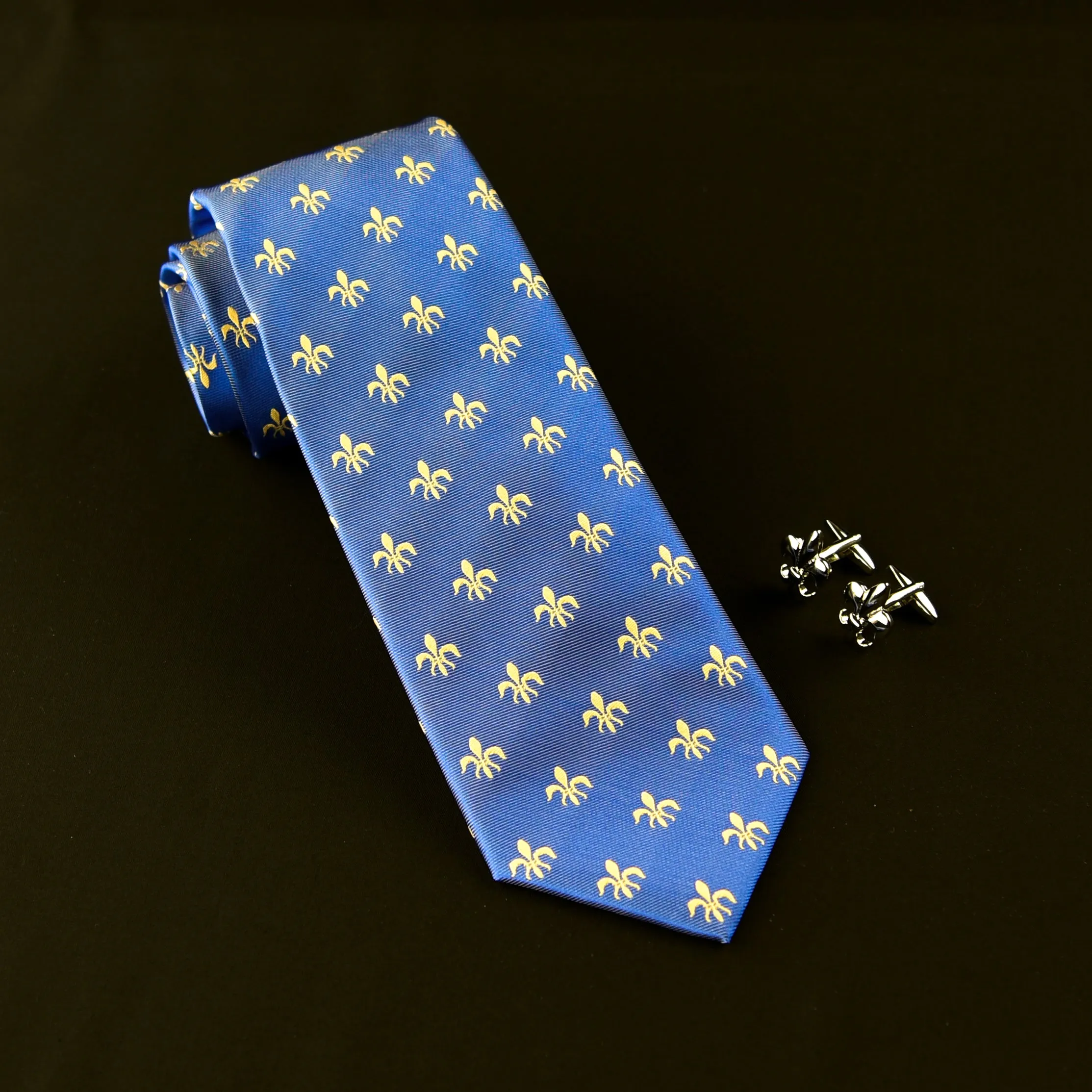 Elegant Purple Blue Check WIth Blue Fleur-De-Lis Dress Shirt French Cuffs Design