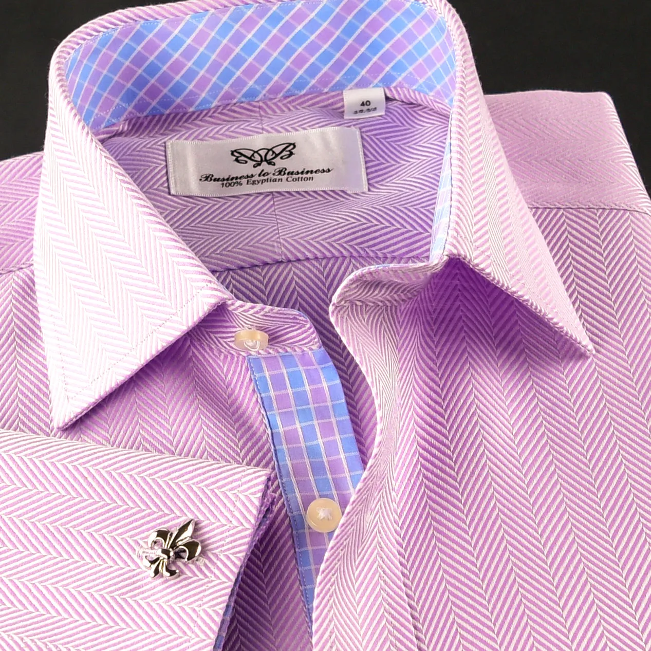 Elegant Purple Blue Check WIth Blue Fleur-De-Lis Dress Shirt French Cuffs Design