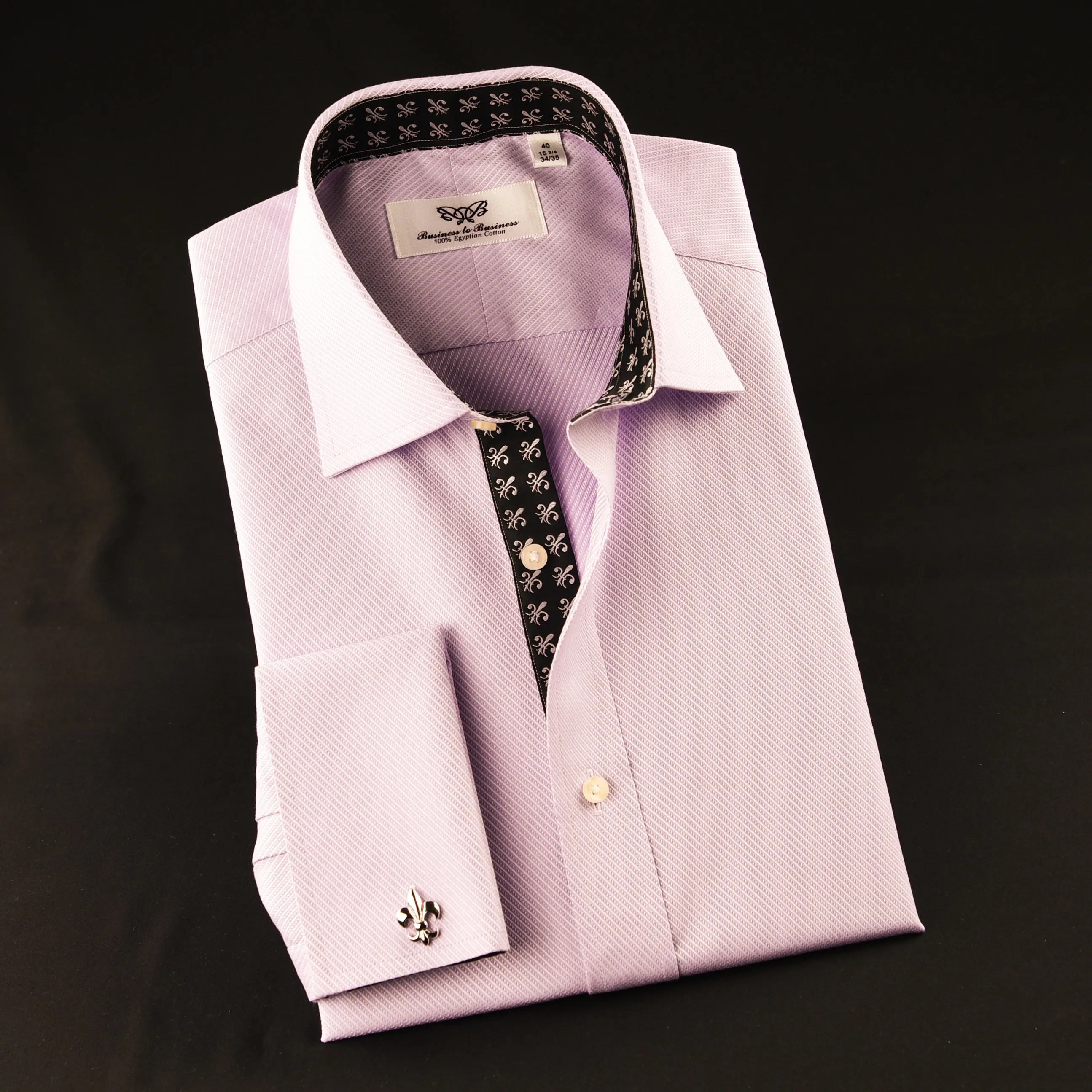 Elegant Purple Blue Check WIth Blue Fleur-De-Lis Dress Shirt French Cuffs Design