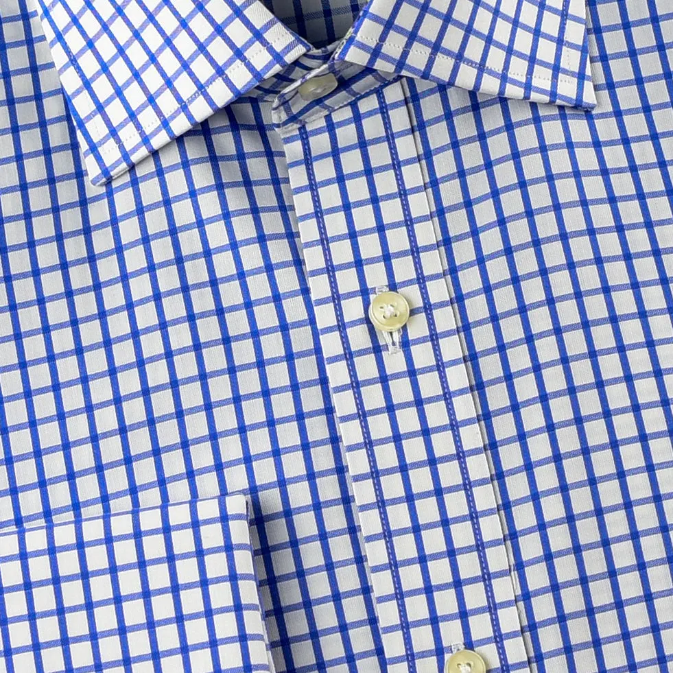 Elegant Purple Blue Check WIth Blue Fleur-De-Lis Dress Shirt French Cuffs Design