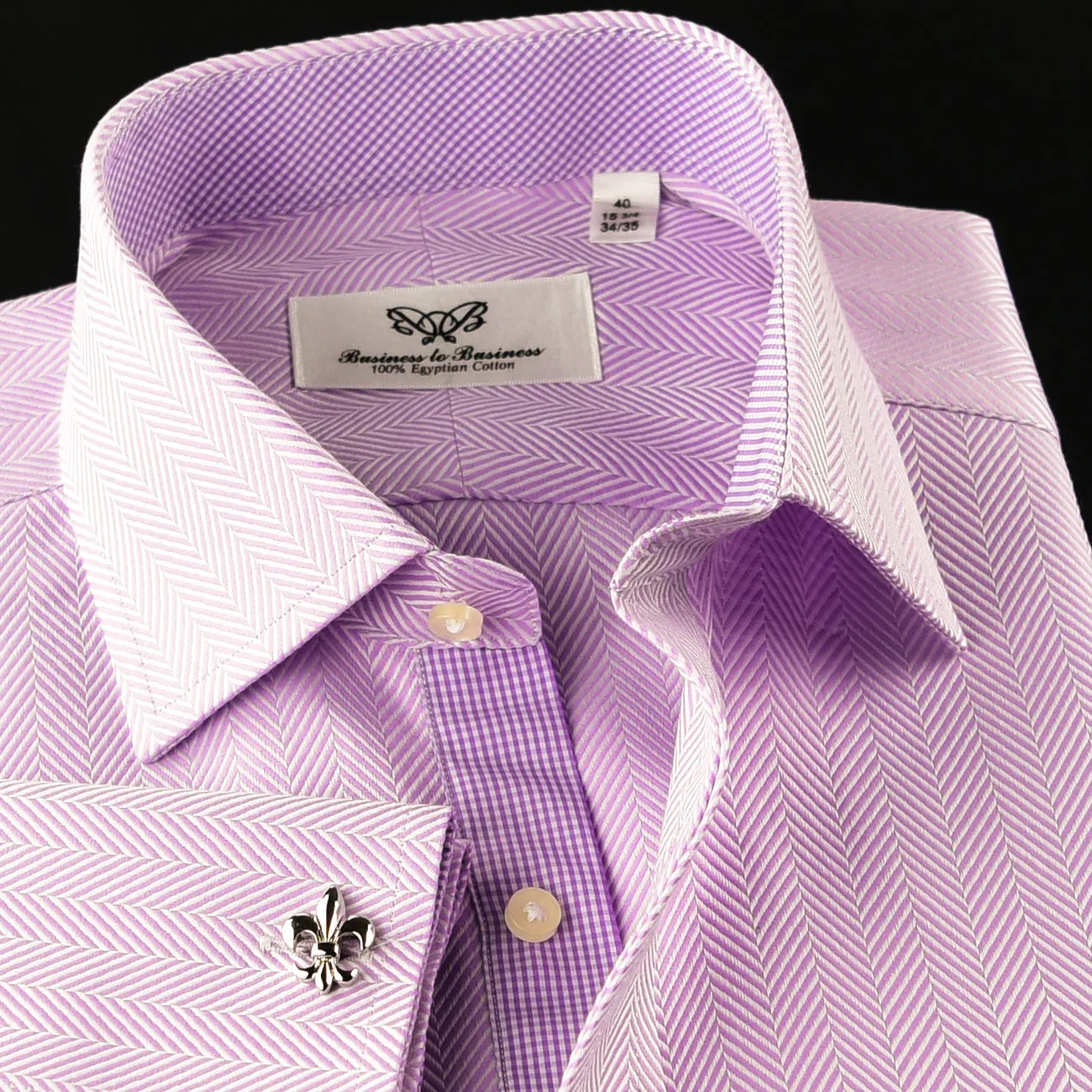 Elegant Purple Blue Check WIth Blue Fleur-De-Lis Dress Shirt French Cuffs Design