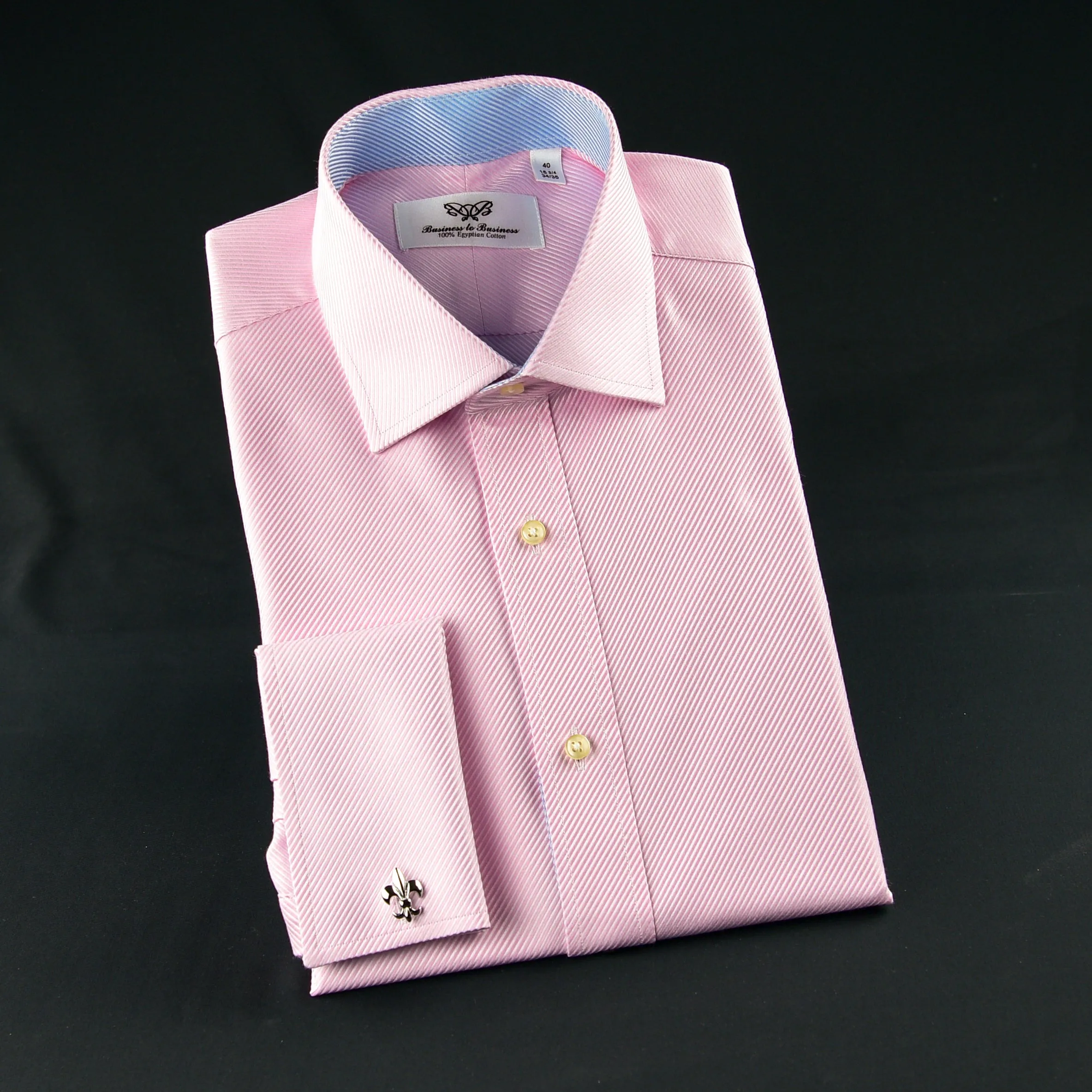 Elegant Purple Blue Check WIth Blue Fleur-De-Lis Dress Shirt French Cuffs Design