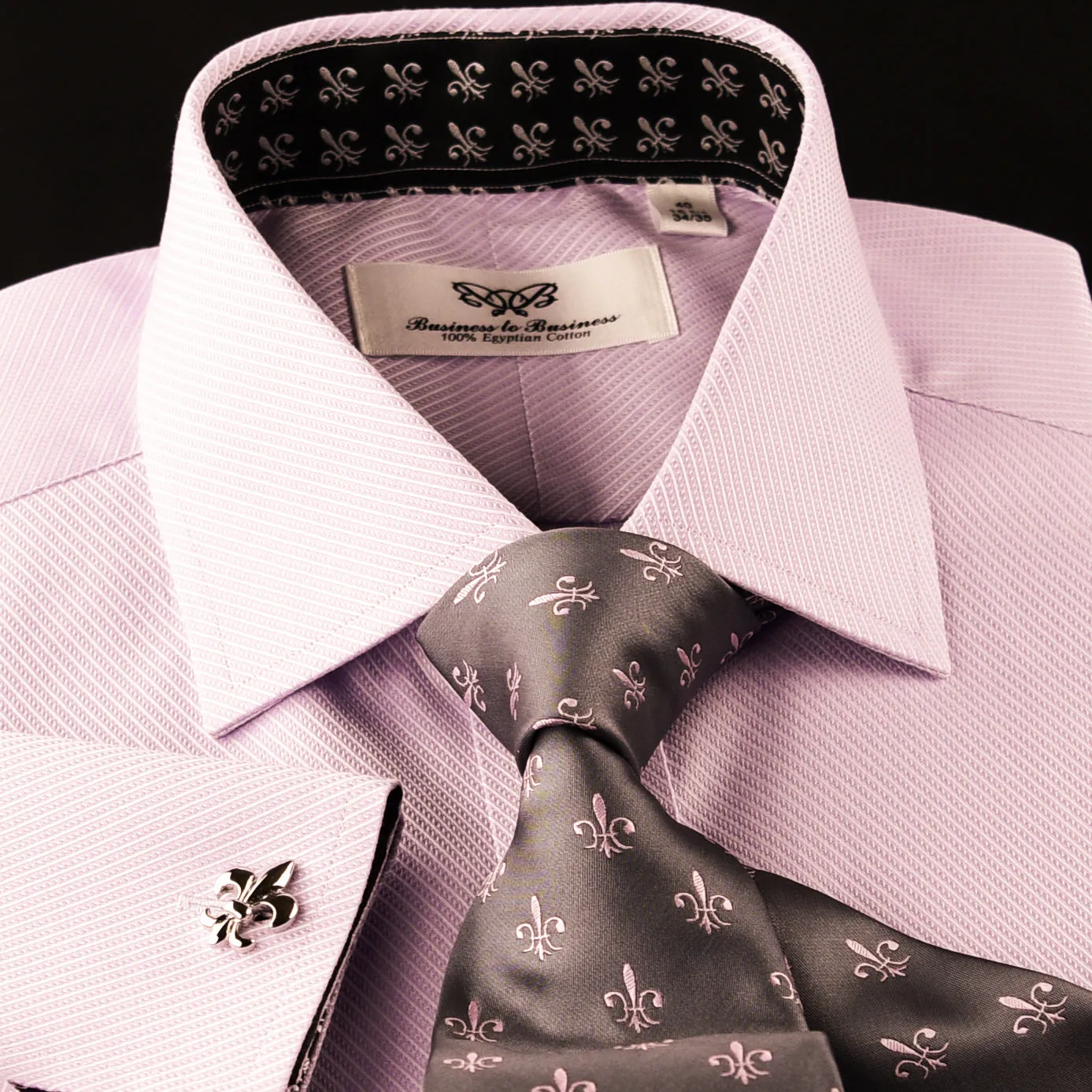 Elegant Purple Blue Check WIth Blue Fleur-De-Lis Dress Shirt French Cuffs Design