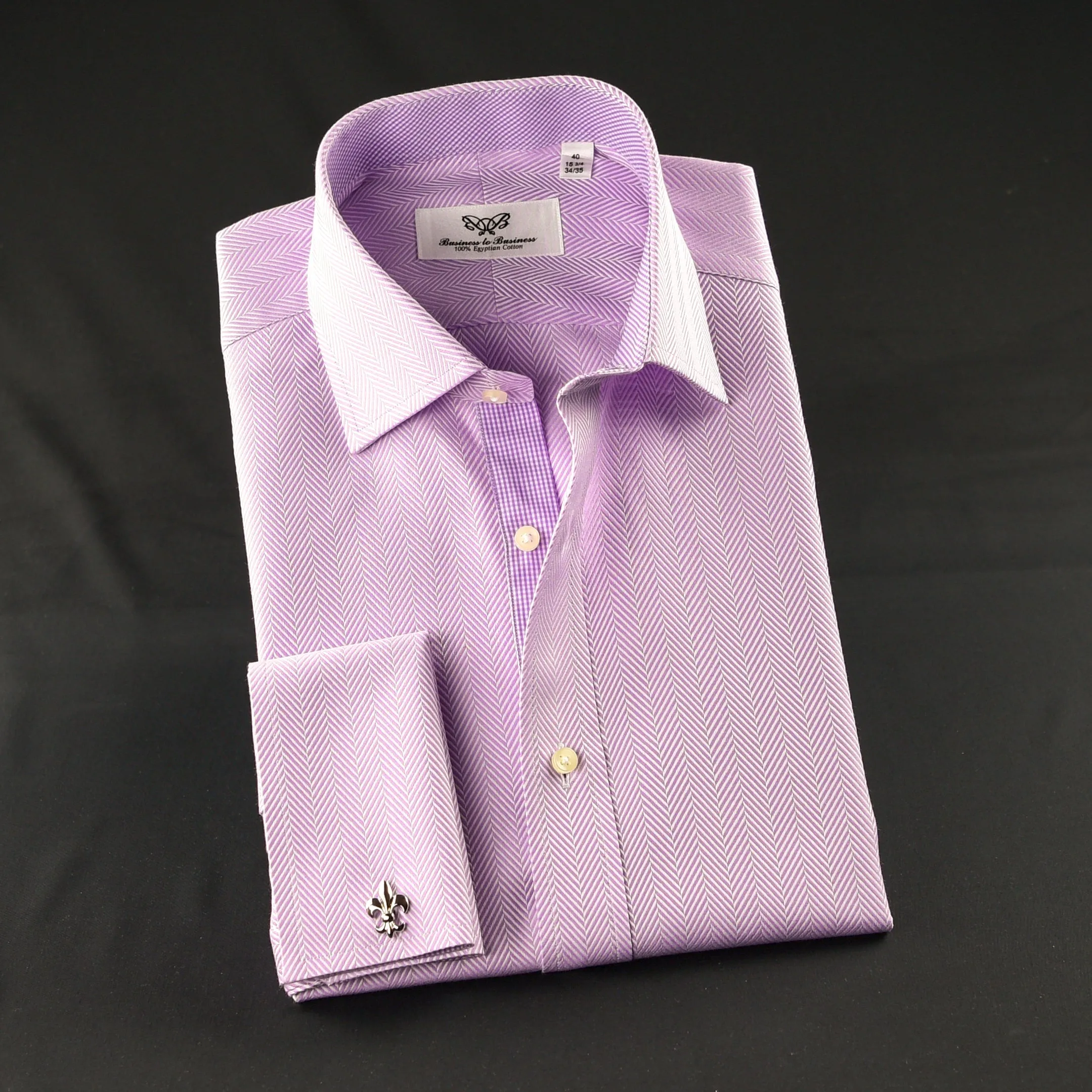 Elegant Purple Blue Check WIth Blue Fleur-De-Lis Dress Shirt French Cuffs Design