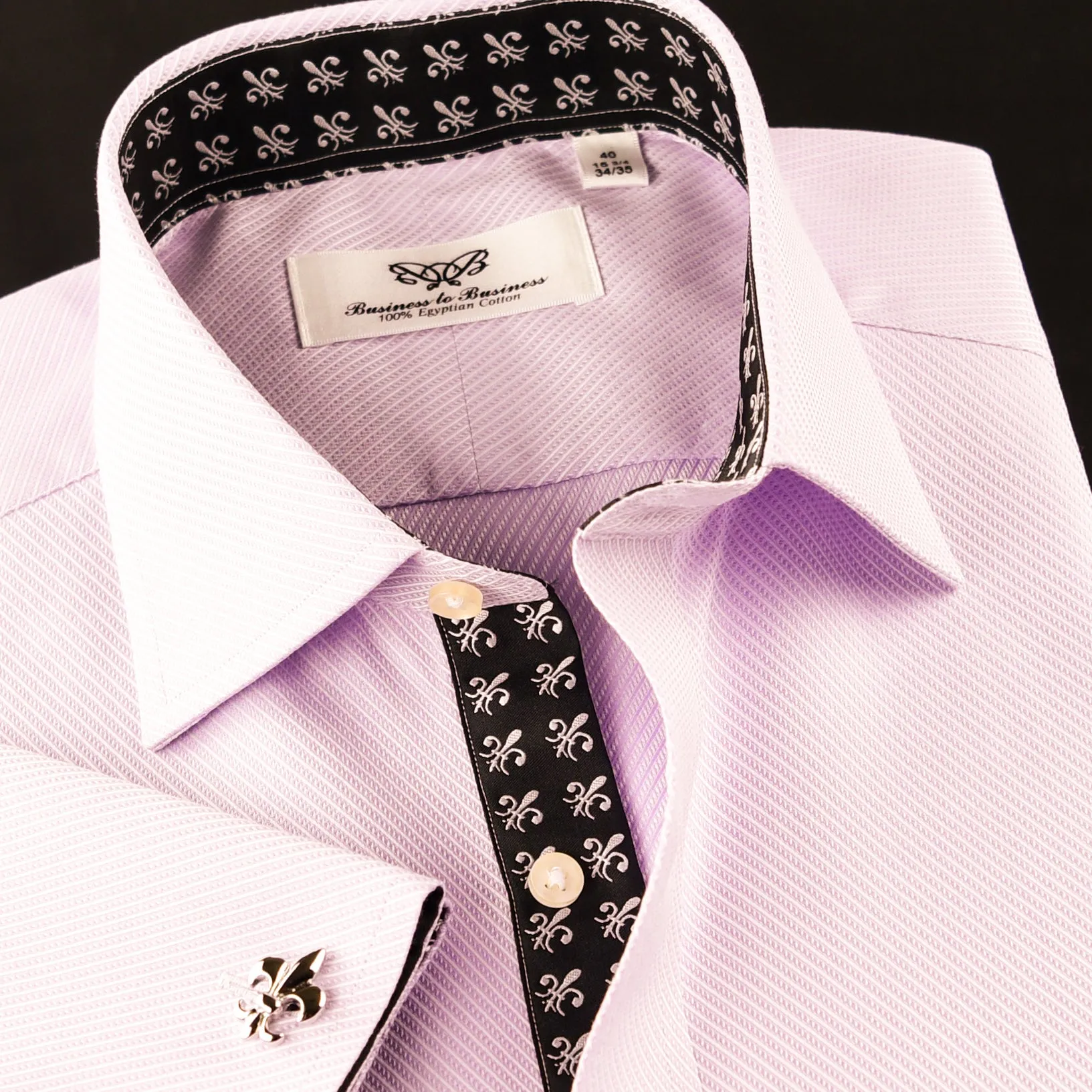 Elegant Purple Blue Check WIth Blue Fleur-De-Lis Dress Shirt French Cuffs Design