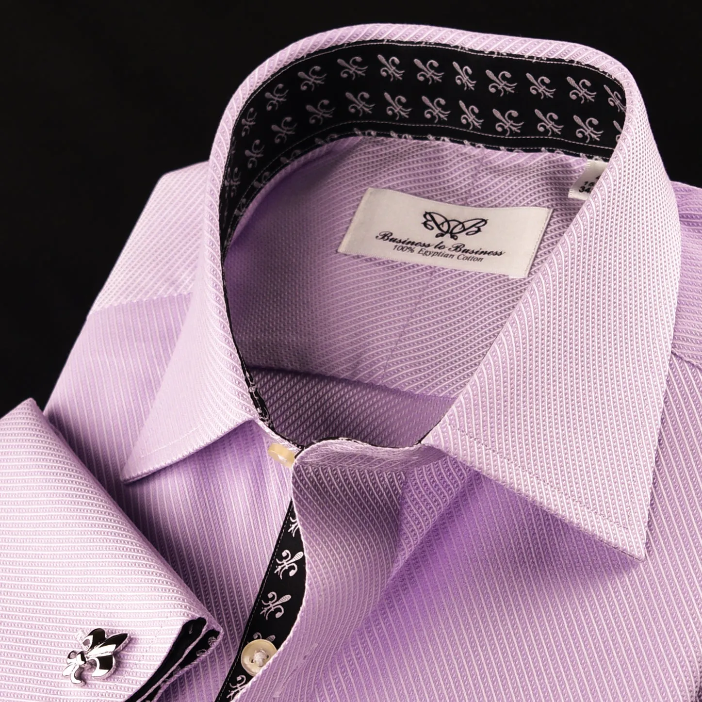 Elegant Purple Blue Check WIth Blue Fleur-De-Lis Dress Shirt French Cuffs Design