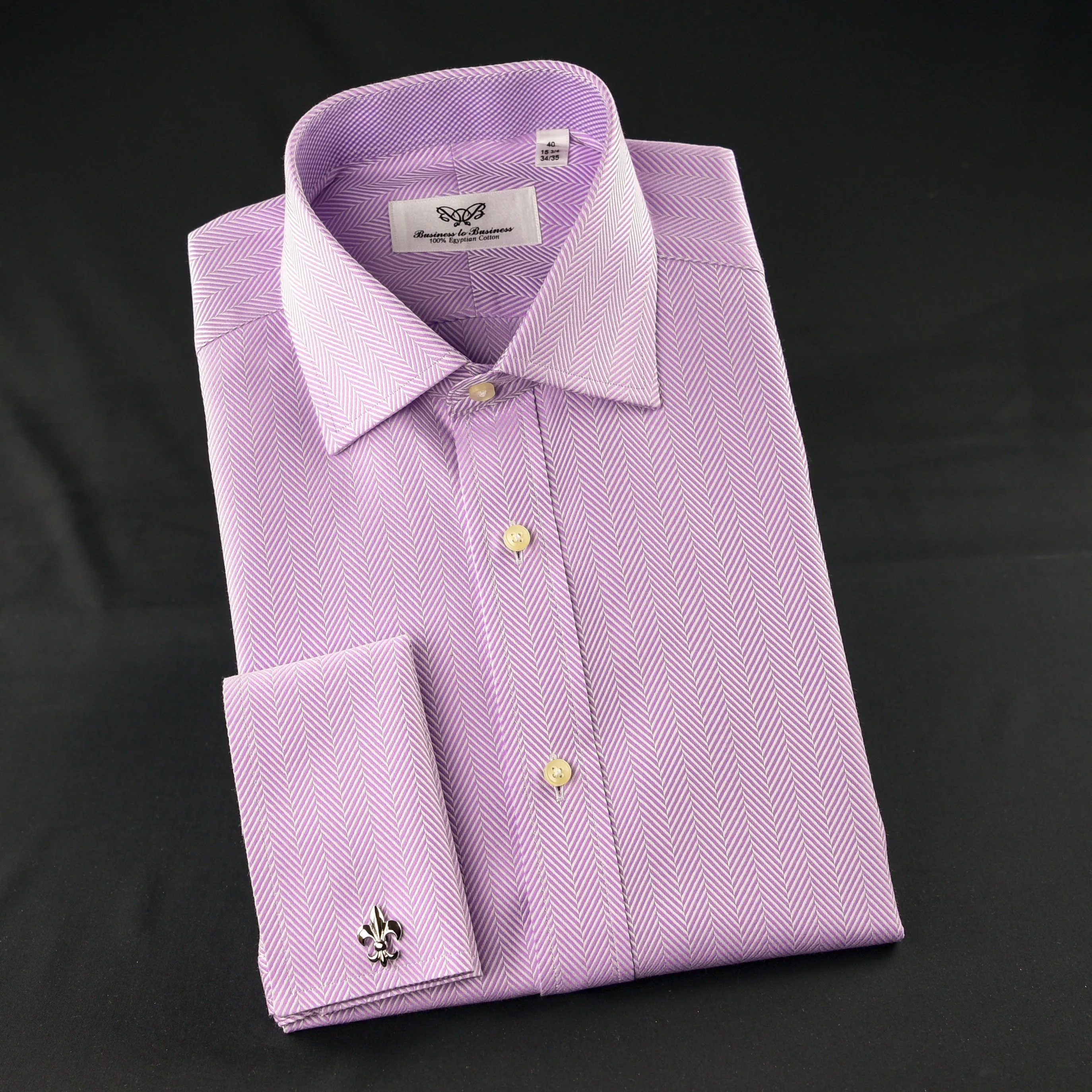 Elegant Purple Blue Check WIth Blue Fleur-De-Lis Dress Shirt French Cuffs Design