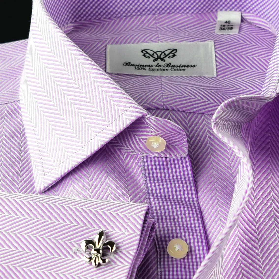 Elegant Purple Blue Check WIth Blue Fleur-De-Lis Dress Shirt French Cuffs Design