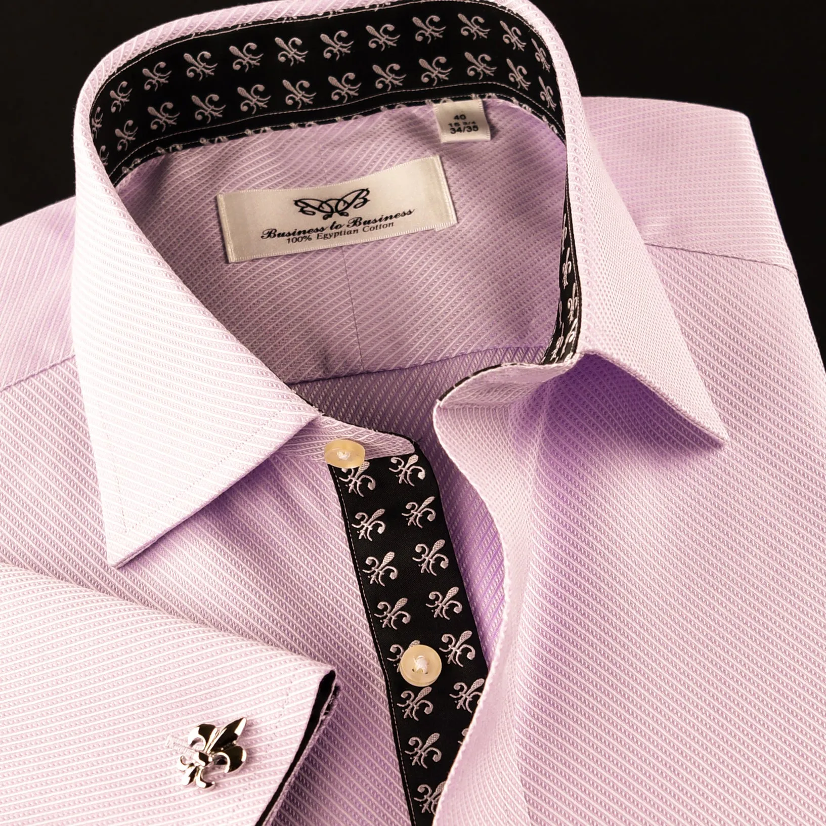 Elegant Purple Blue Check WIth Blue Fleur-De-Lis Dress Shirt French Cuffs Design