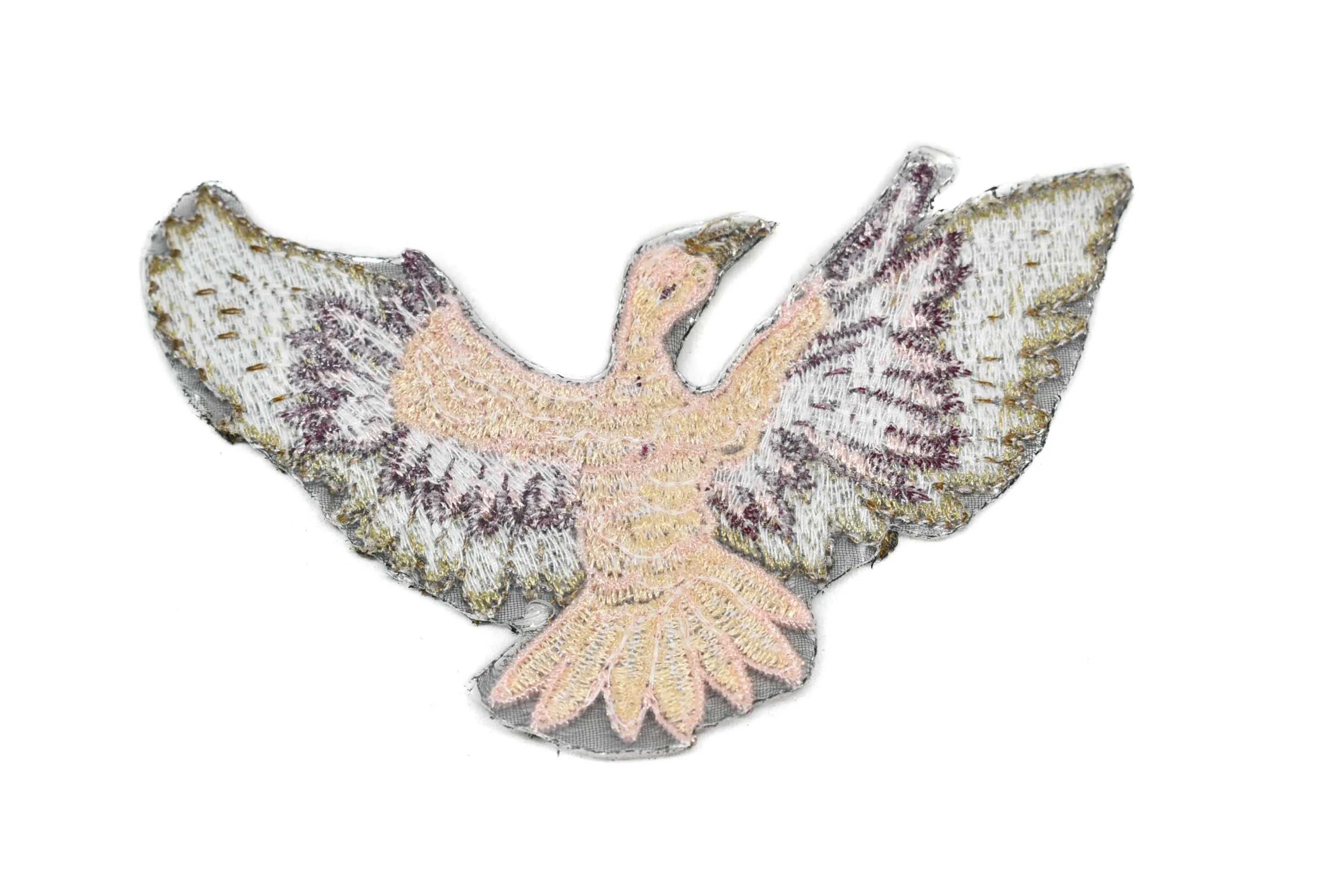 Embroidered Pink and Gold Bird Iron-On Patch