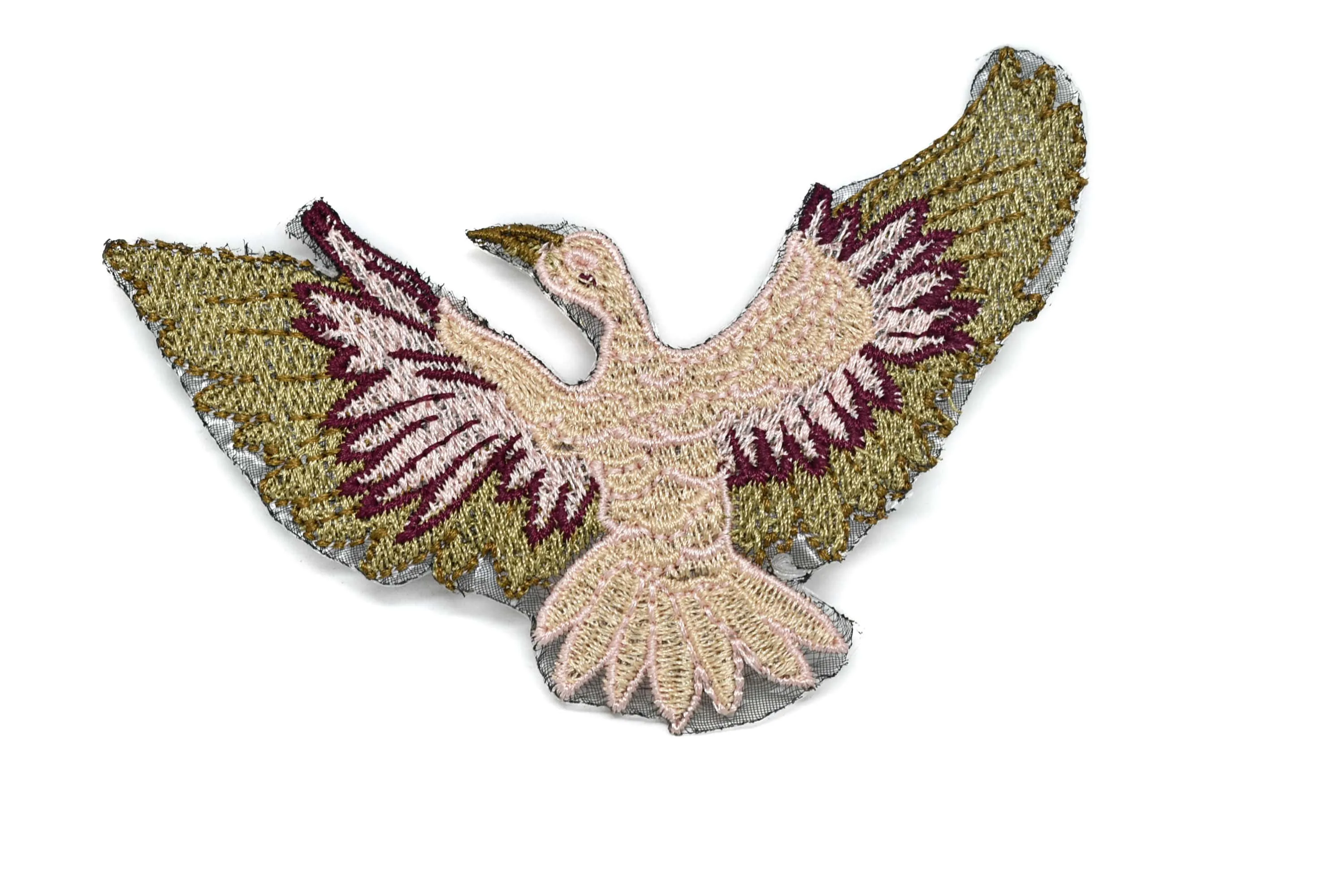 Embroidered Pink and Gold Bird Iron-On Patch