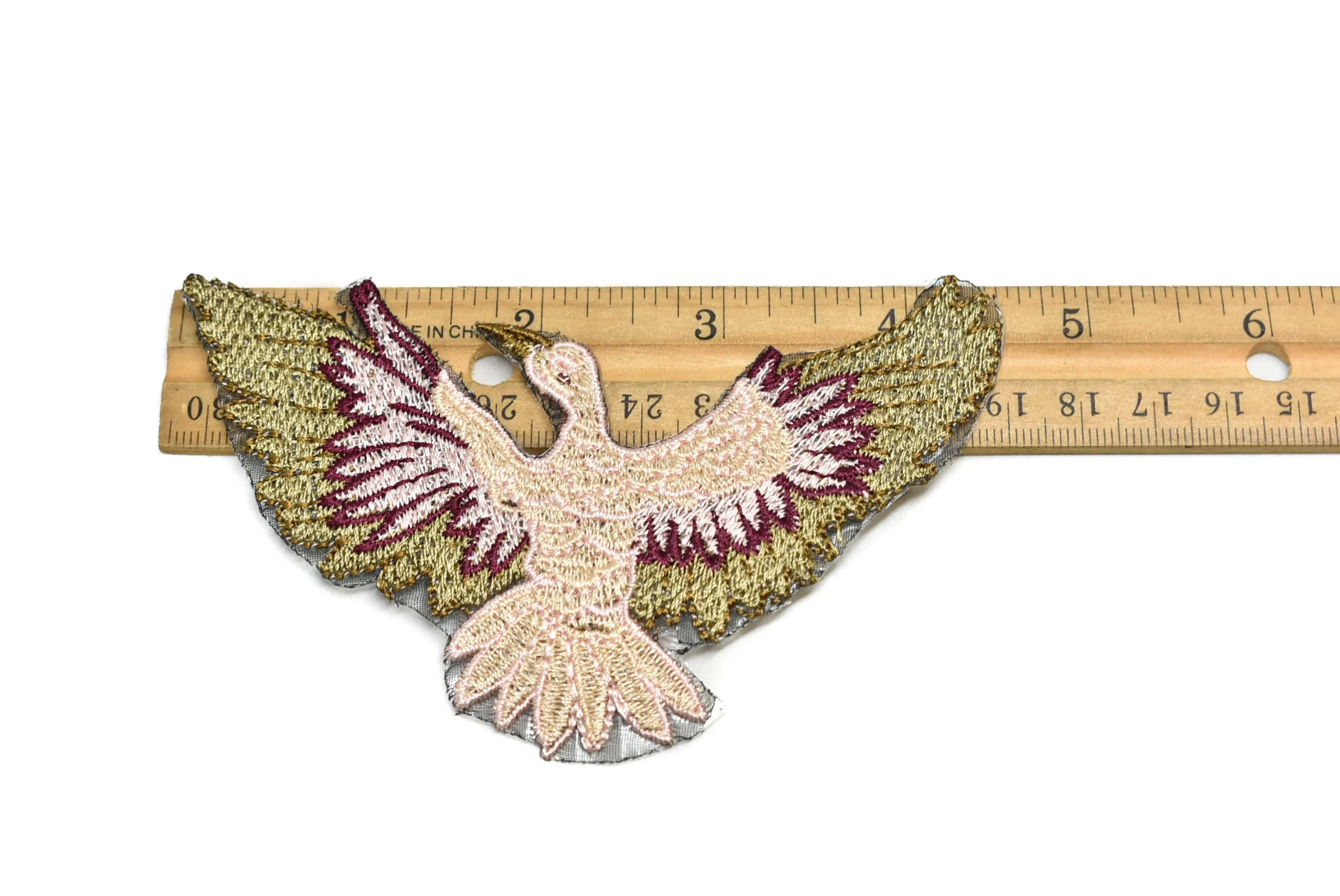 Embroidered Pink and Gold Bird Iron-On Patch