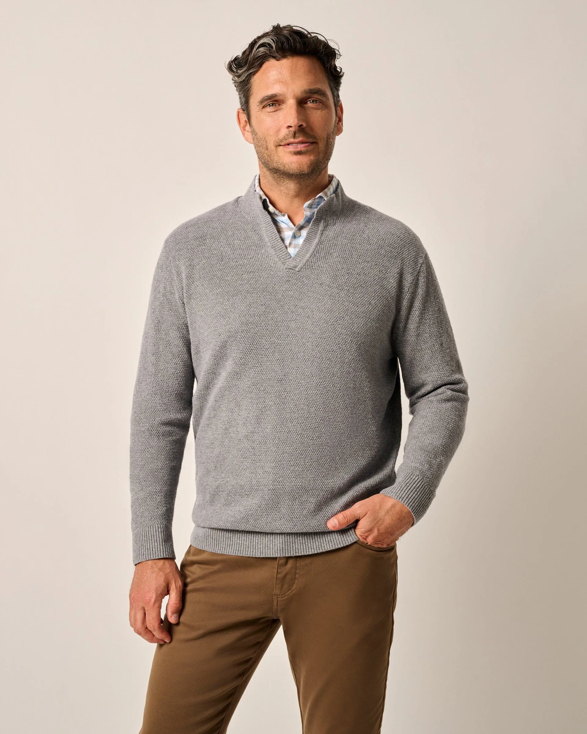 Esteban Johnny Collar Sweater in Fossil by Johnnie-O