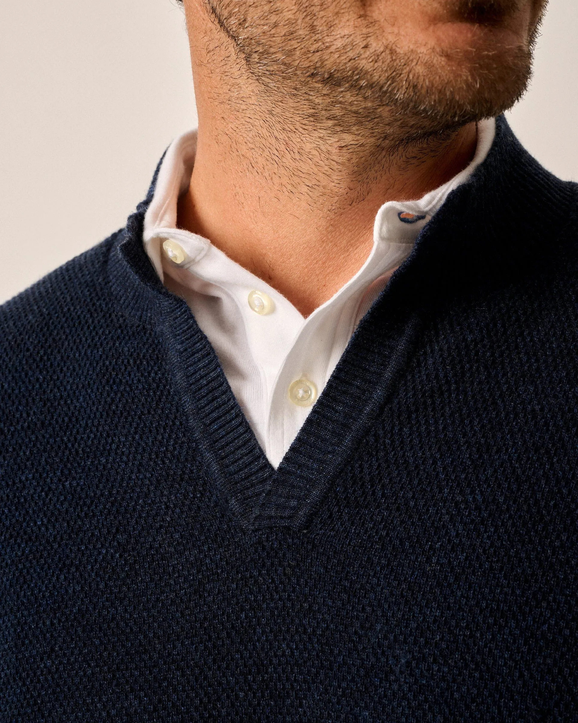 Esteban Johnny Collar Sweater in Navy by Johnnie-O