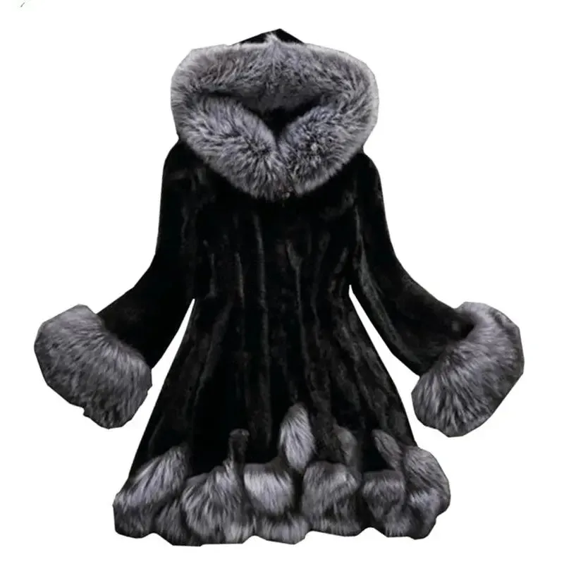 Faux Fur Fox Hooded jacket Plus Size Winter Women's Cloak