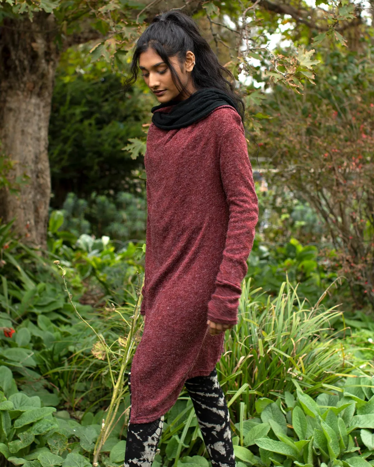 Hooded Long Cardgian Jacket Wine Red