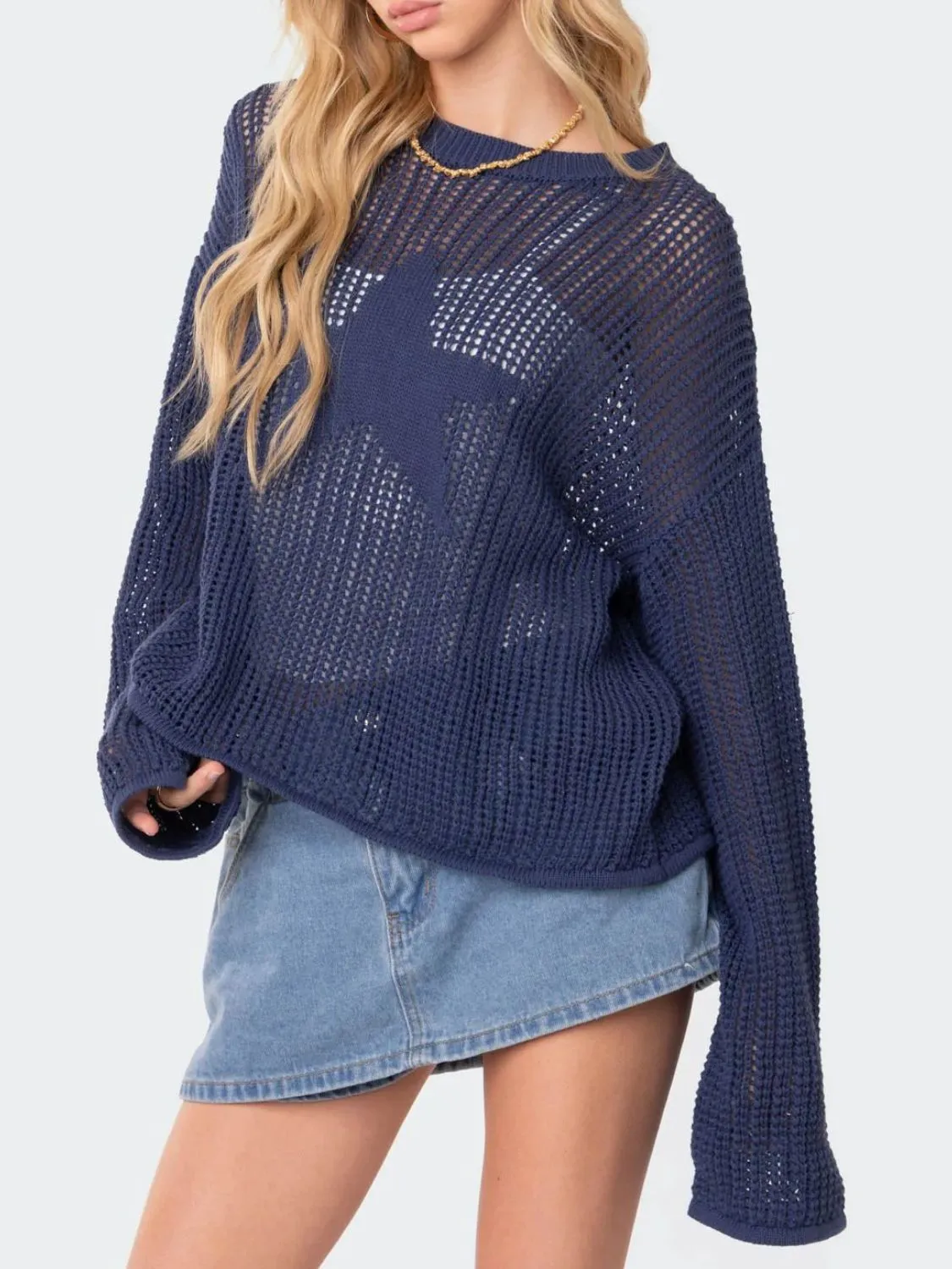 kesley Star Round Neck Long Sleeve Knit Top