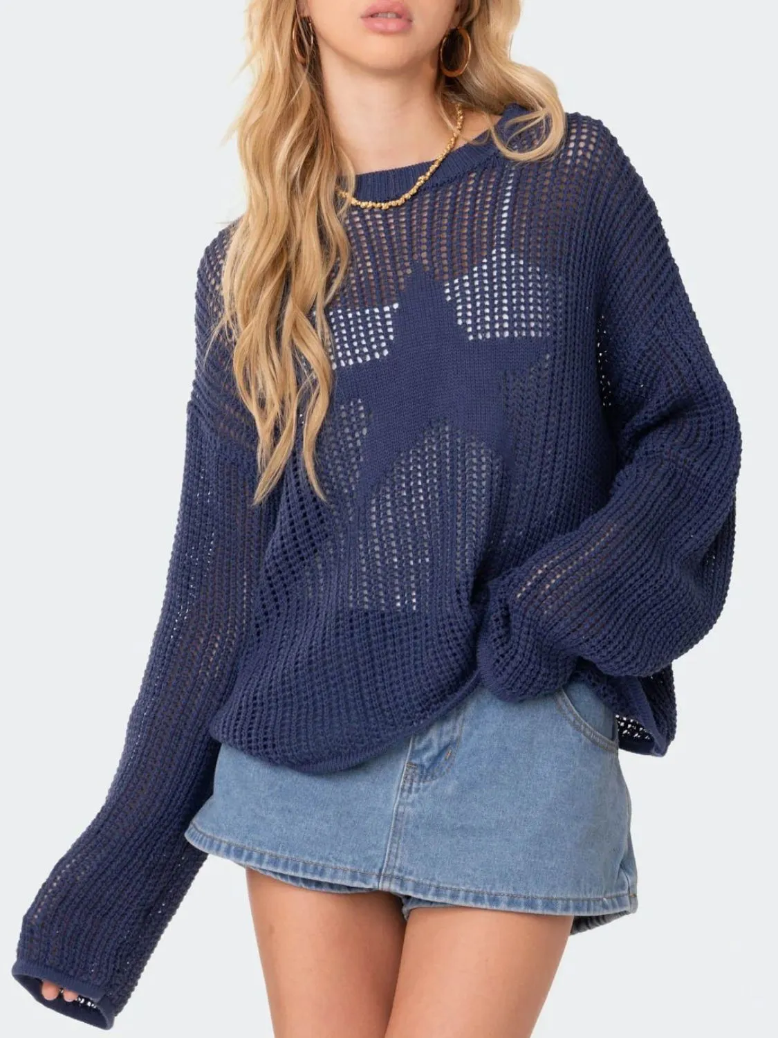 kesley Star Round Neck Long Sleeve Knit Top