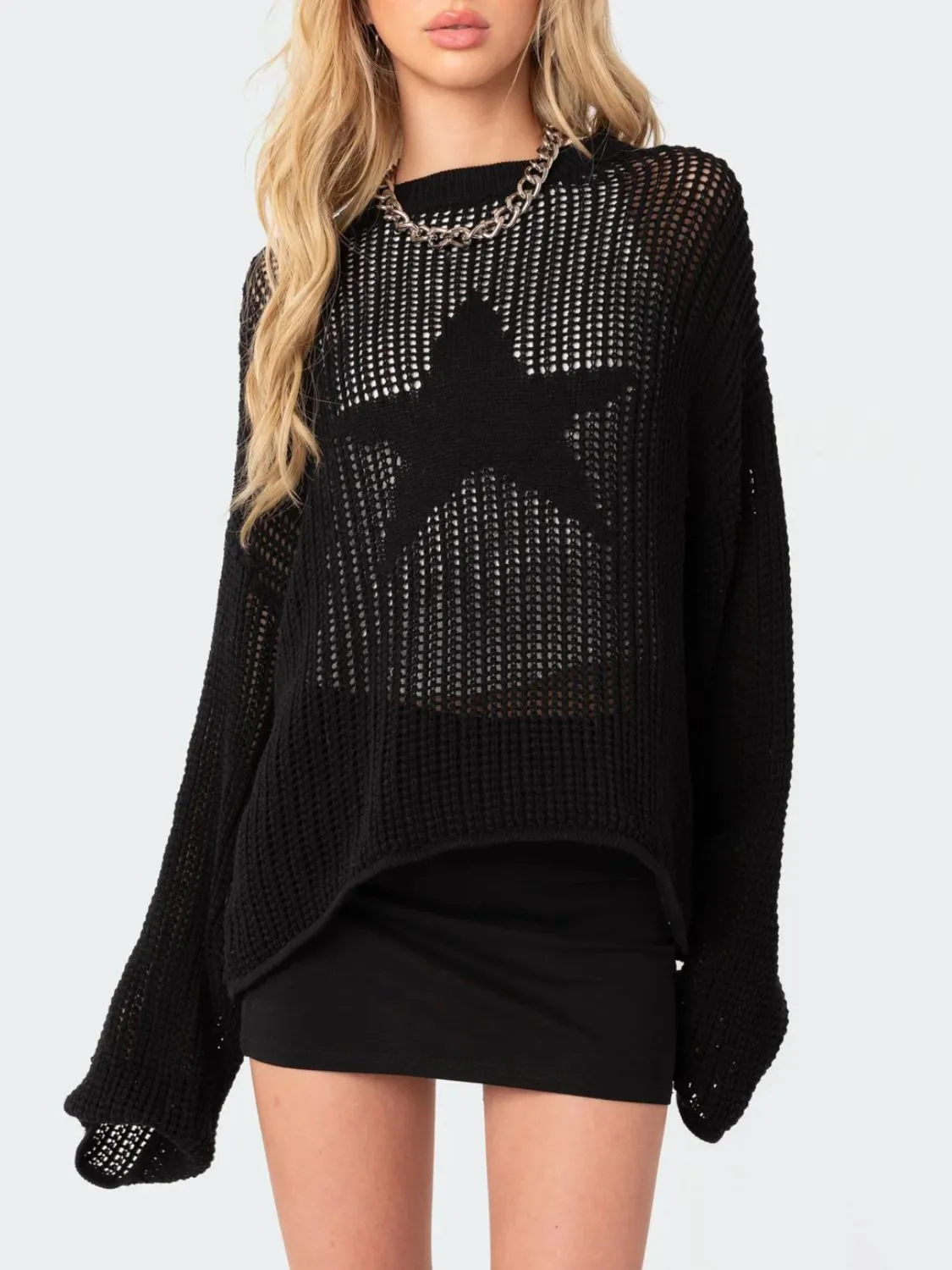 kesley Star Round Neck Long Sleeve Knit Top