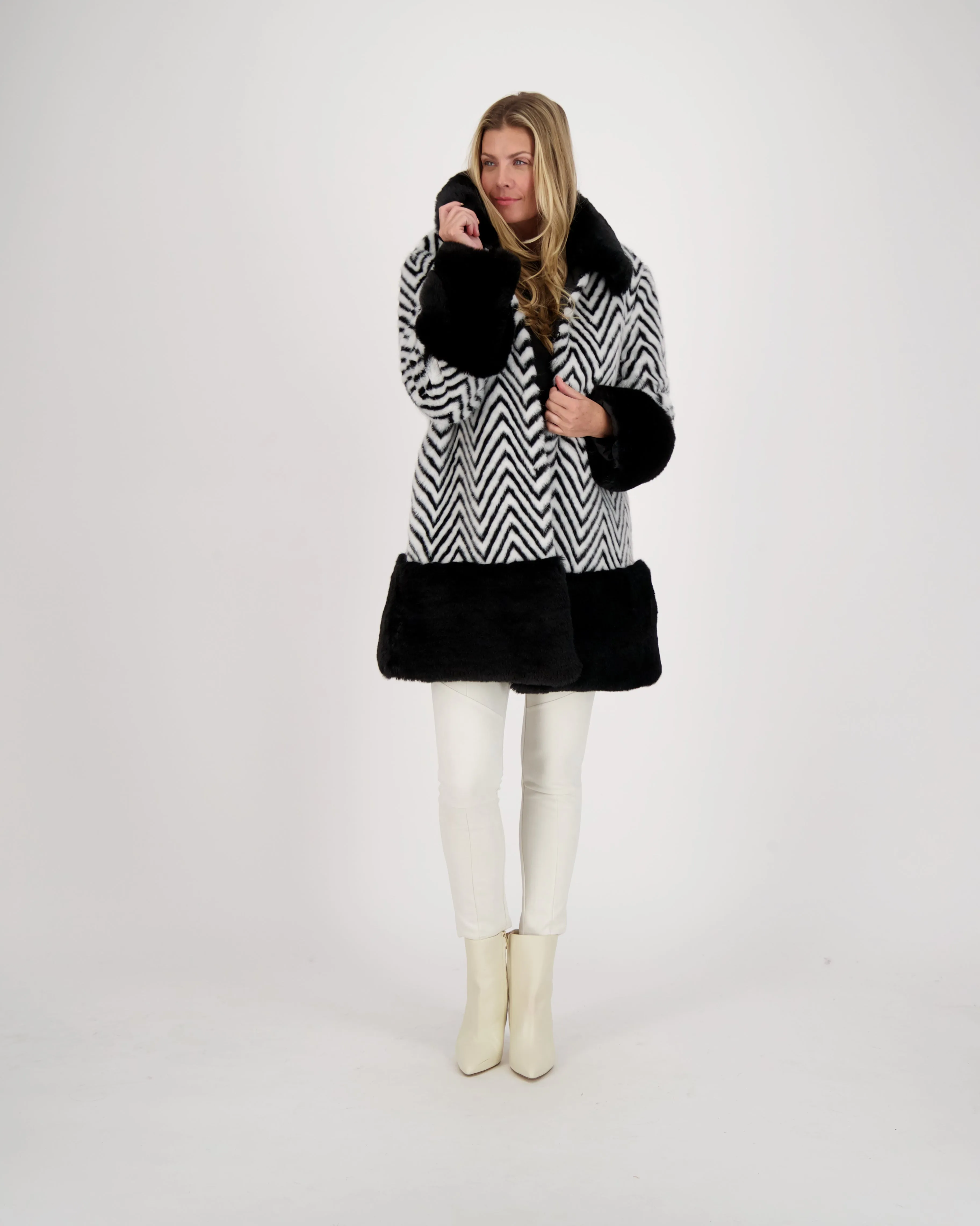 Limited Edition Chevron Faux Fur Coat