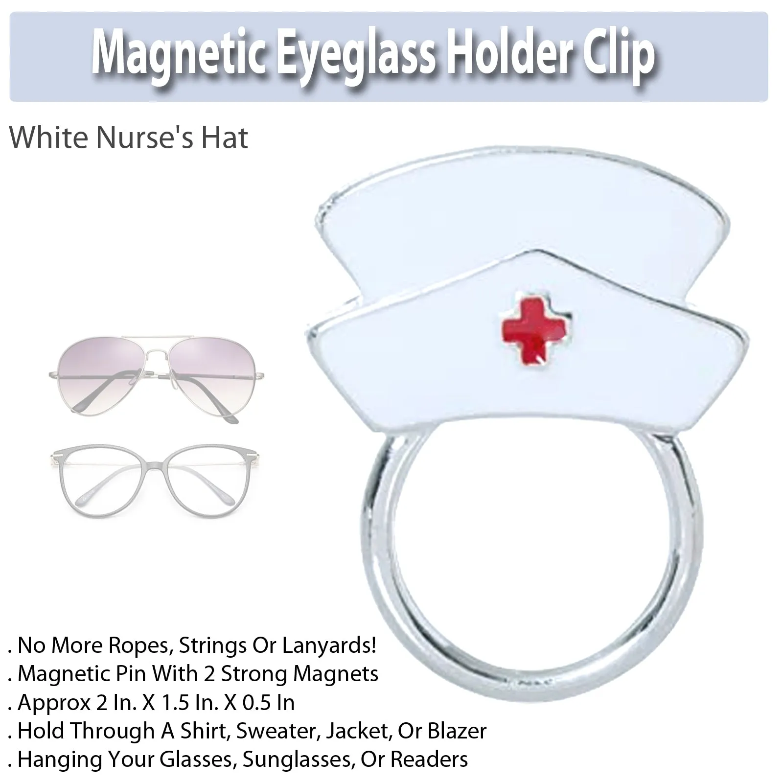 Magnetic Eyeglass Holder Clip White Nurse's Hat