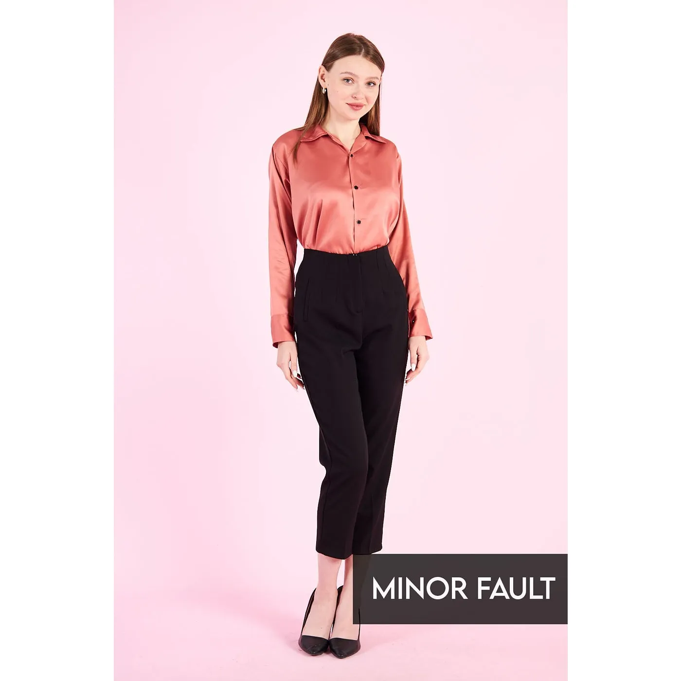 (Minor Fault) Pink Cuban Collar Satin Shirt