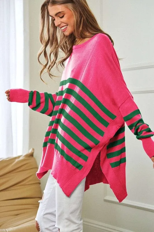 Multi Striped Elbow Patch Loose Fit Sweater Top *Online Only*