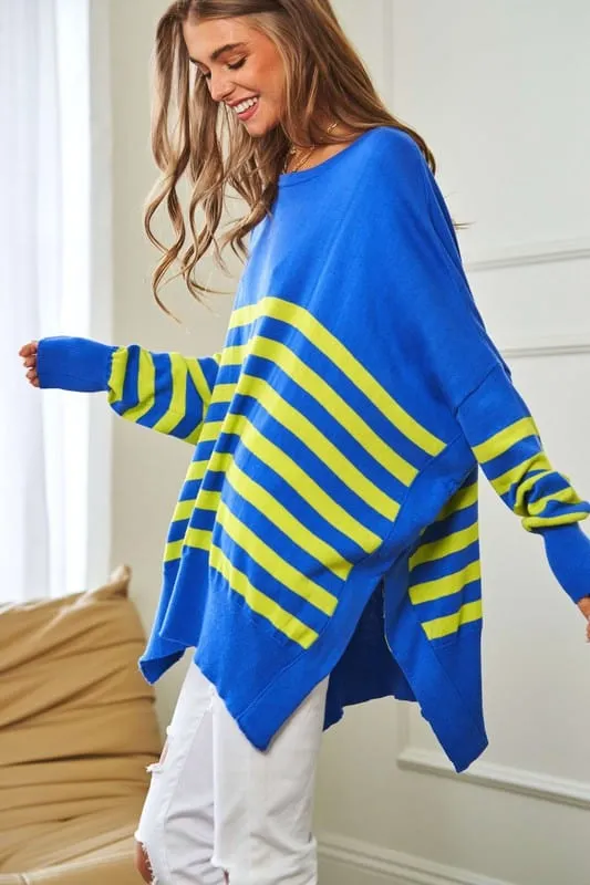 Multi Striped Elbow Patch Loose Fit Sweater Top *Online Only*