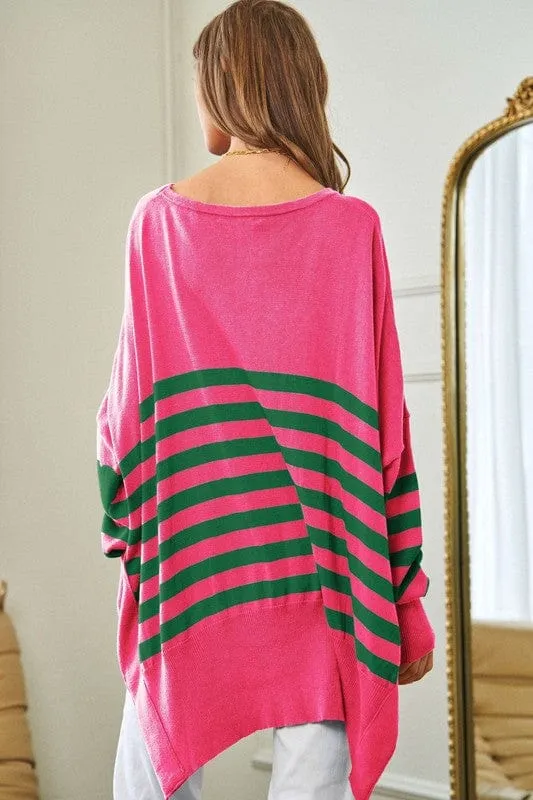 Multi Striped Elbow Patch Loose Fit Sweater Top *Online Only*