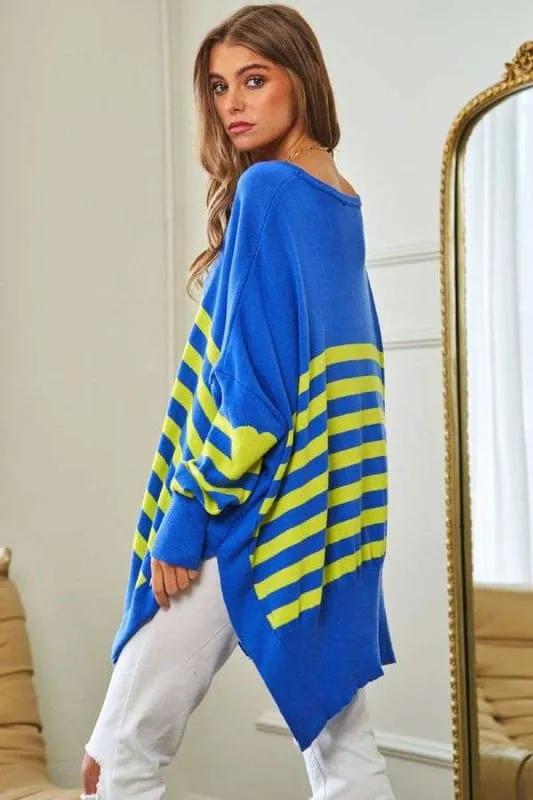 Multi Striped Elbow Patch Loose Fit Sweater Top *Online Only*